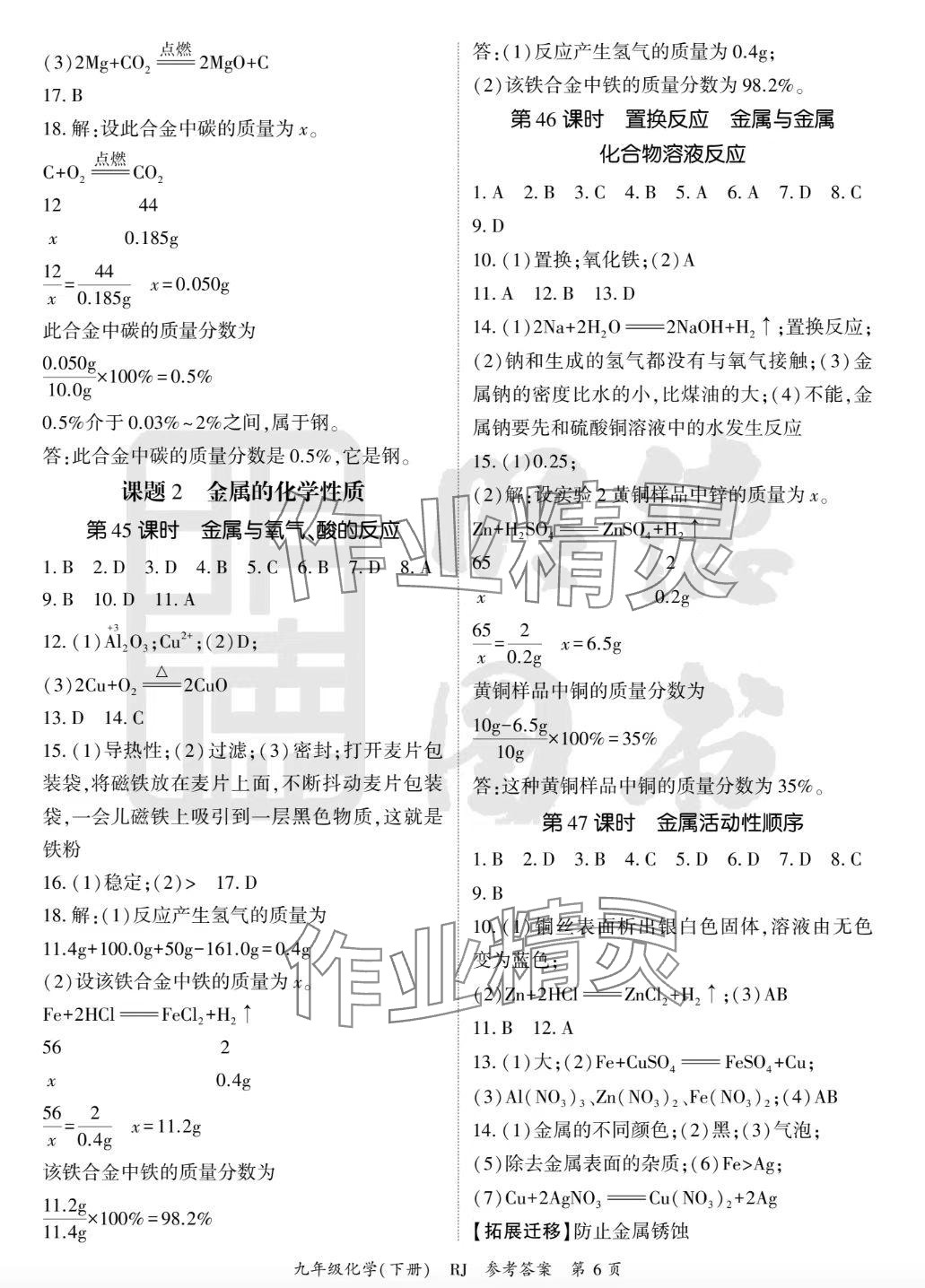 2025年啟航新課堂九年級化學(xué)下冊人教版 參考答案第6頁