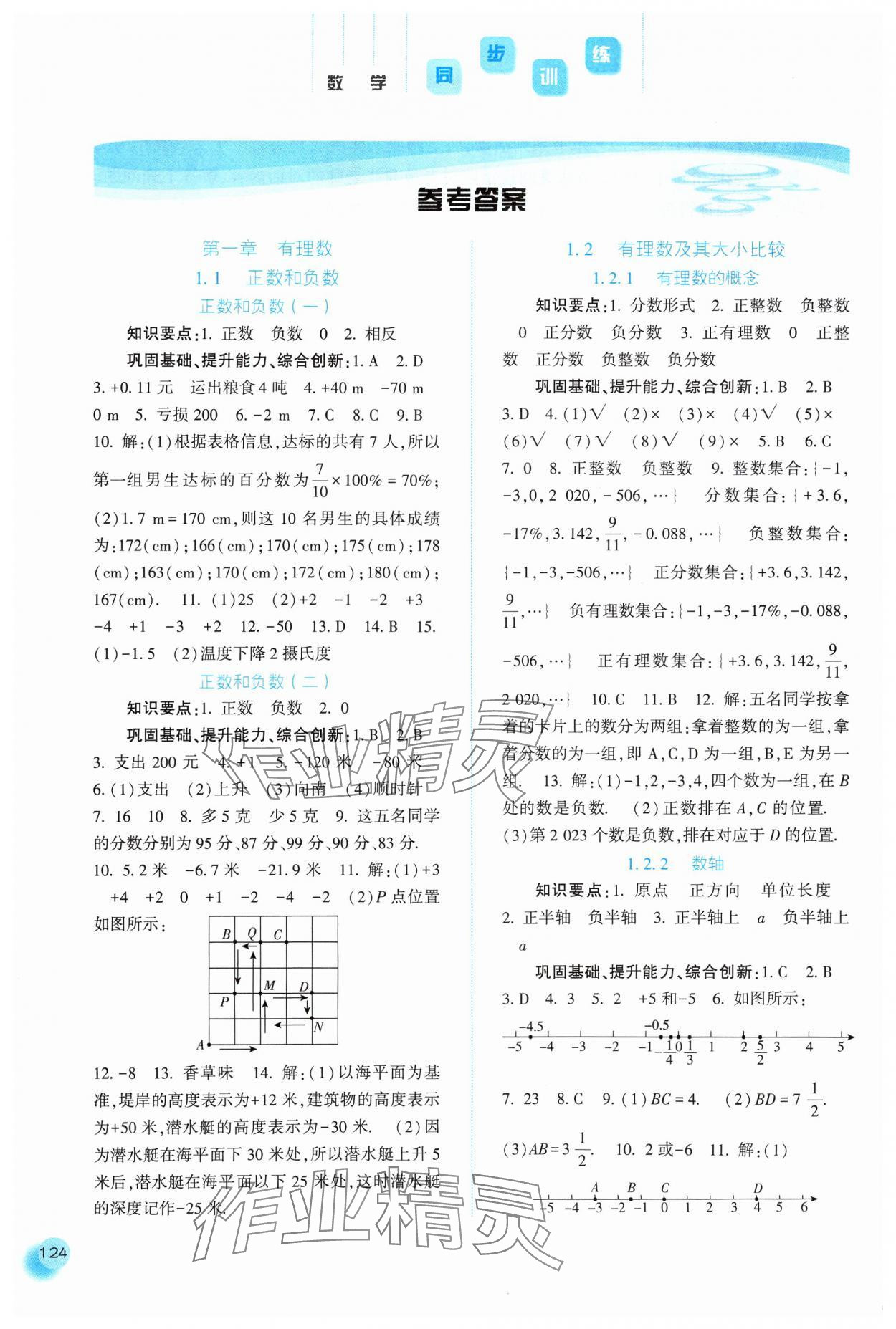 2024年同步訓(xùn)練河北人民出版社七年級數(shù)學(xué)上冊人教版 參考答案第1頁