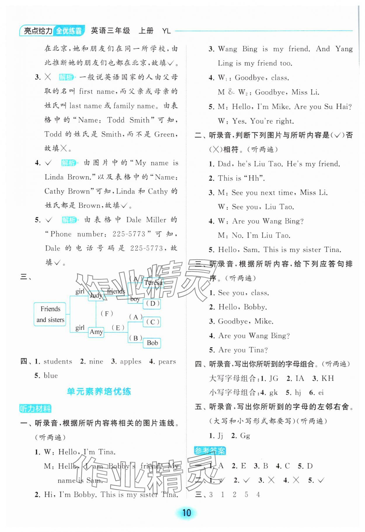 2023年亮點(diǎn)給力全優(yōu)練霸三年級英語上冊譯林版 參考答案第10頁