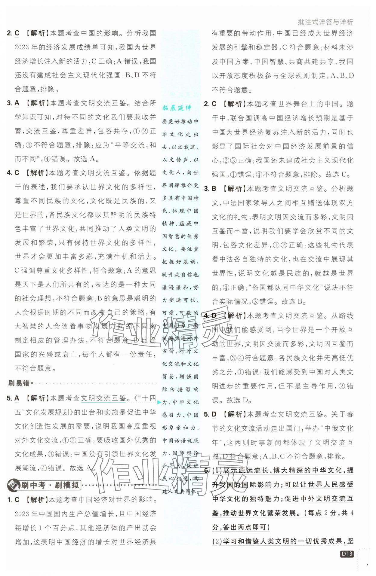 2025年初中必刷題九年級(jí)道德與法治下冊(cè)人教版 參考答案第13頁(yè)