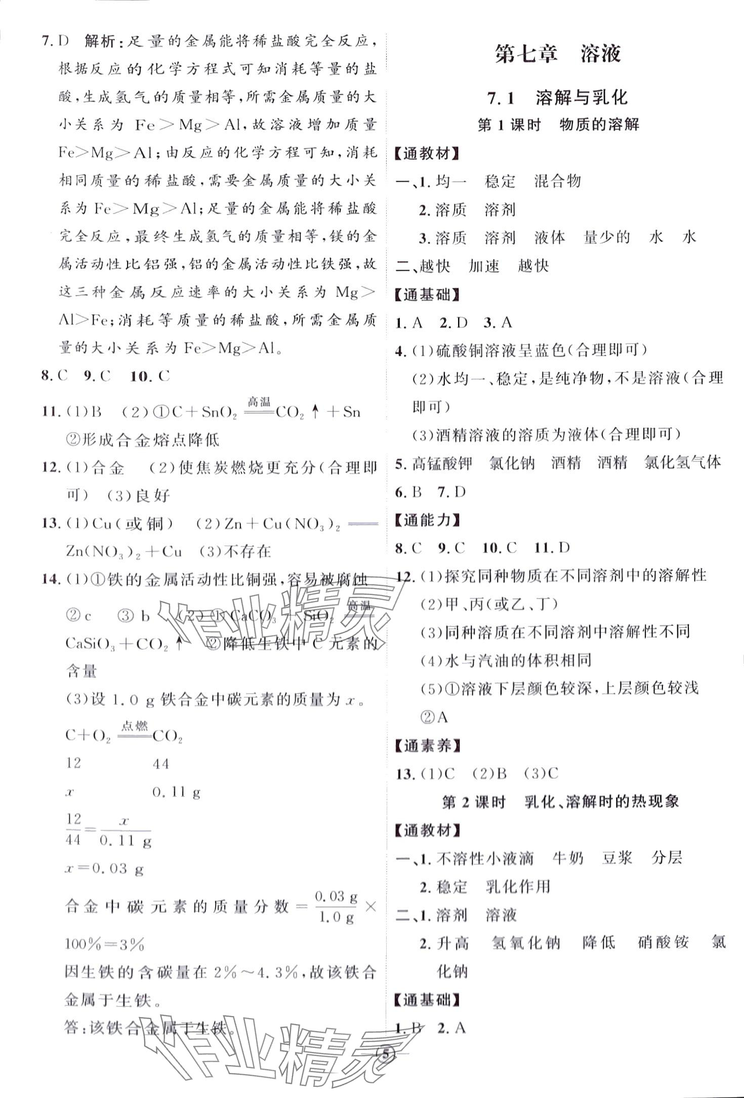 2024年优加学案课时通九年级化学下册Y1 第5页