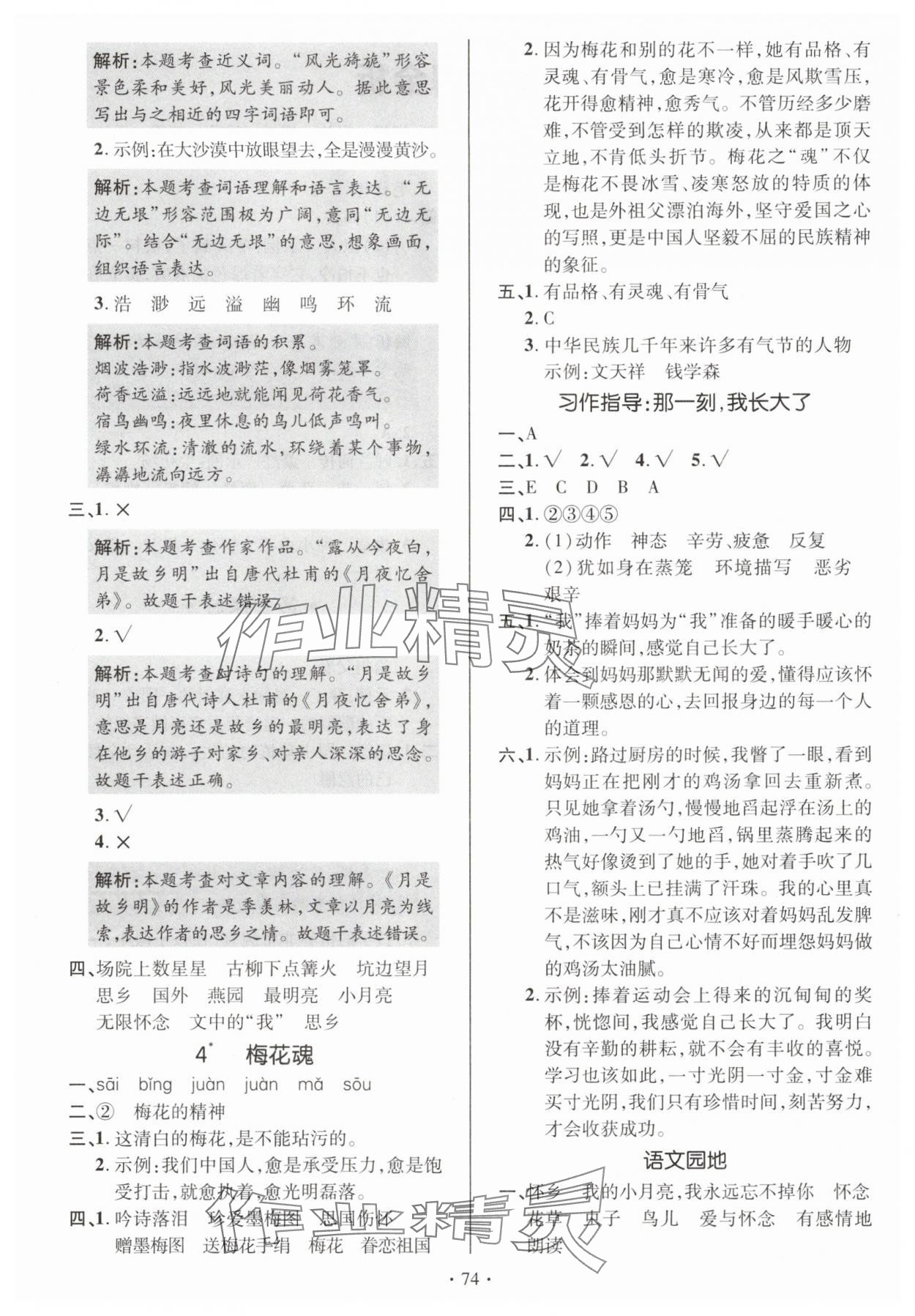 2025年高分突破创优100五年级语文下册人教版 参考答案第2页