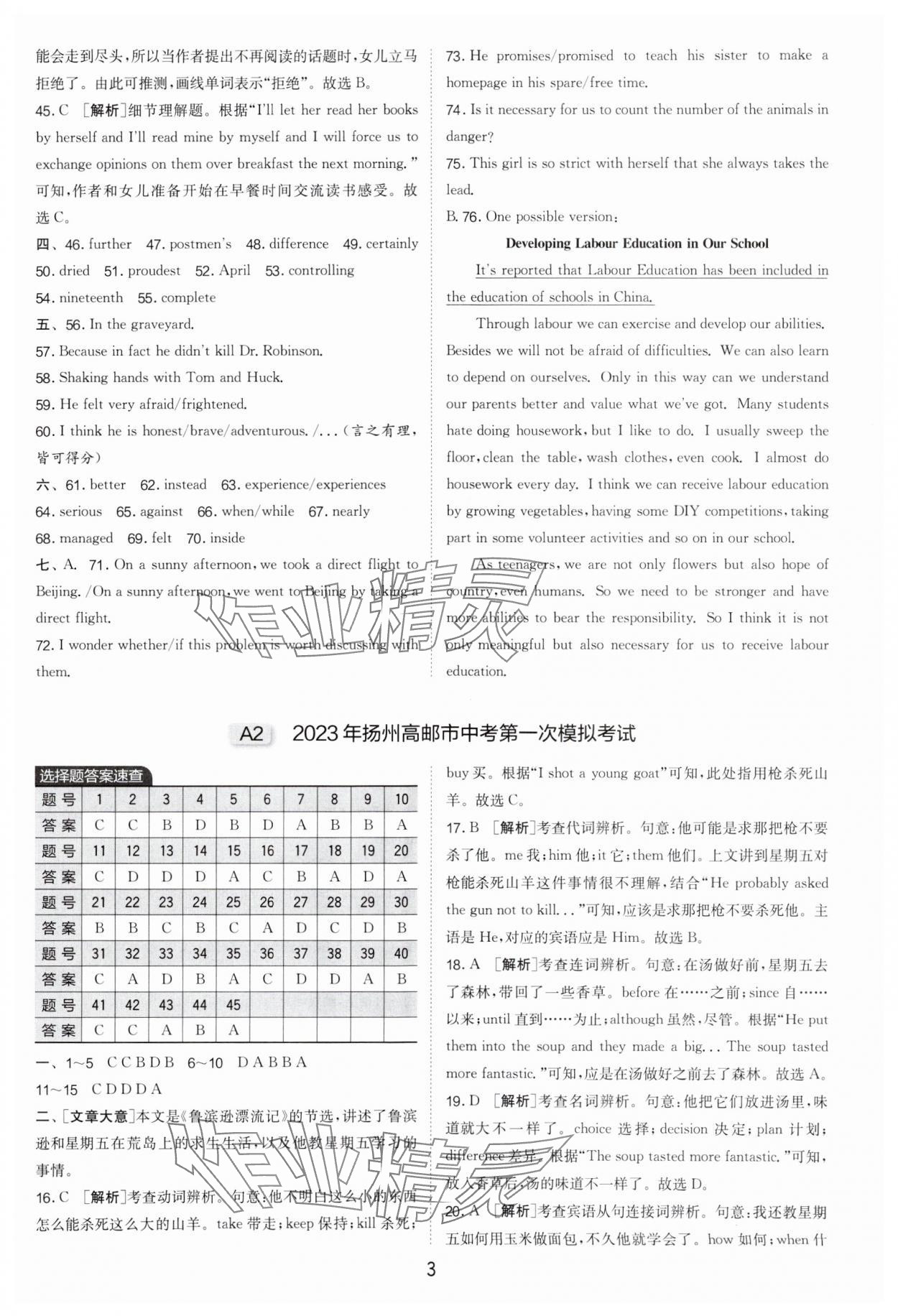 2024年制勝金卷中考英語揚(yáng)州專版 參考答案第3頁