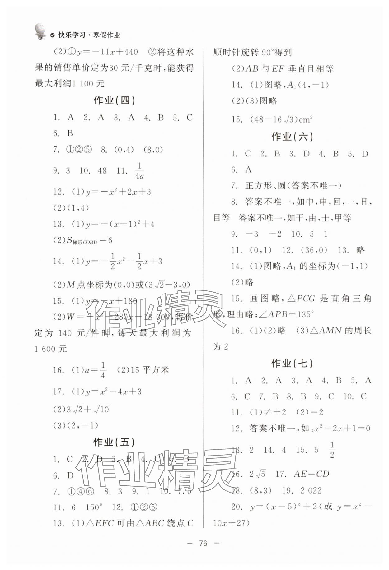 2025年快樂(lè)學(xué)習(xí)寒假作業(yè)九年級(jí)數(shù)學(xué)東方出版社 第2頁(yè)