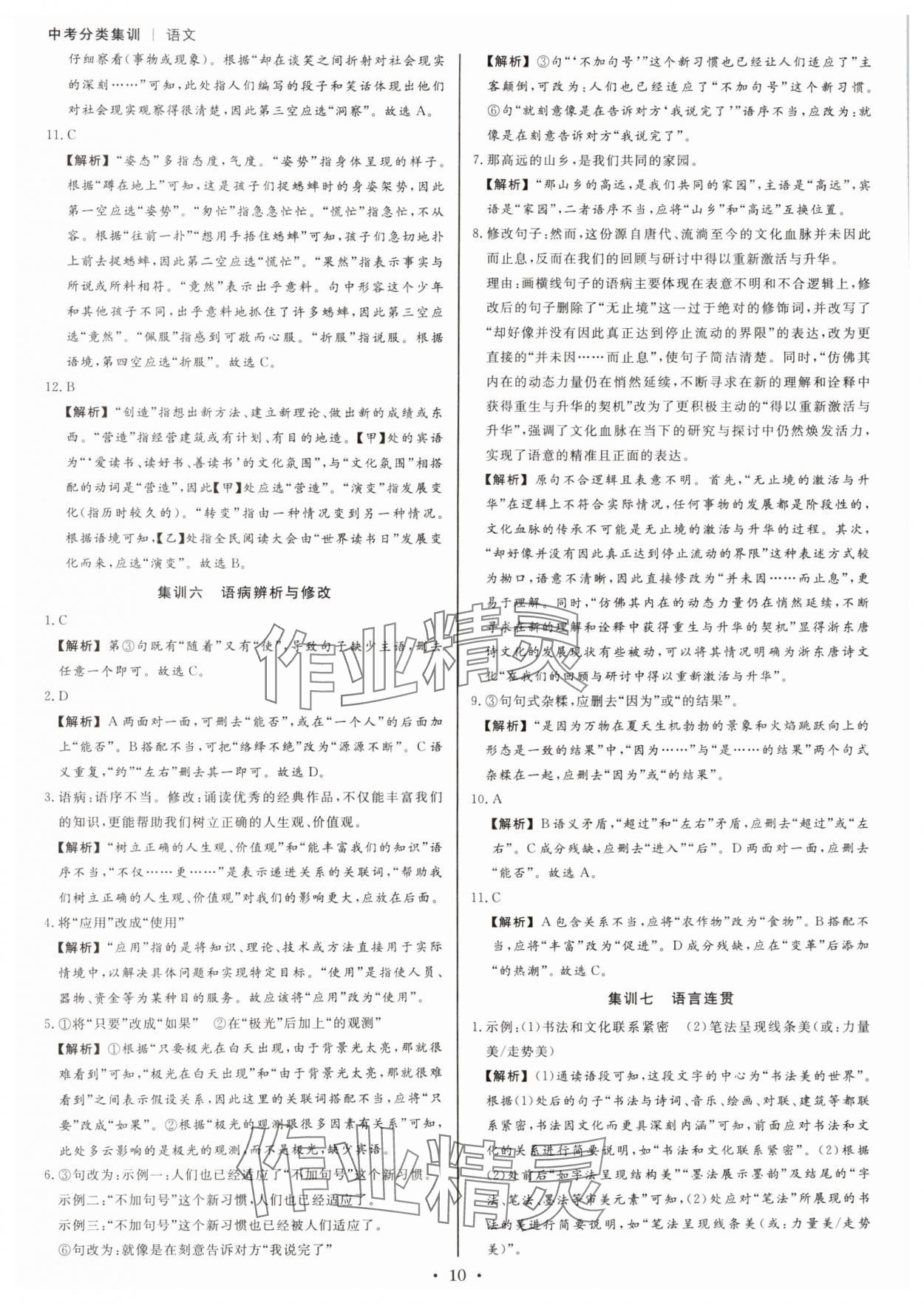 2025年浙派名師中考方略分類集訓語文中考人教版浙江專版 參考答案第9頁