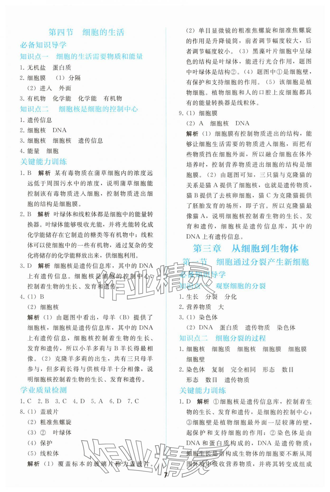 2025年同步轻松练习七年级生物上册人教版精编版 参考答案第6页