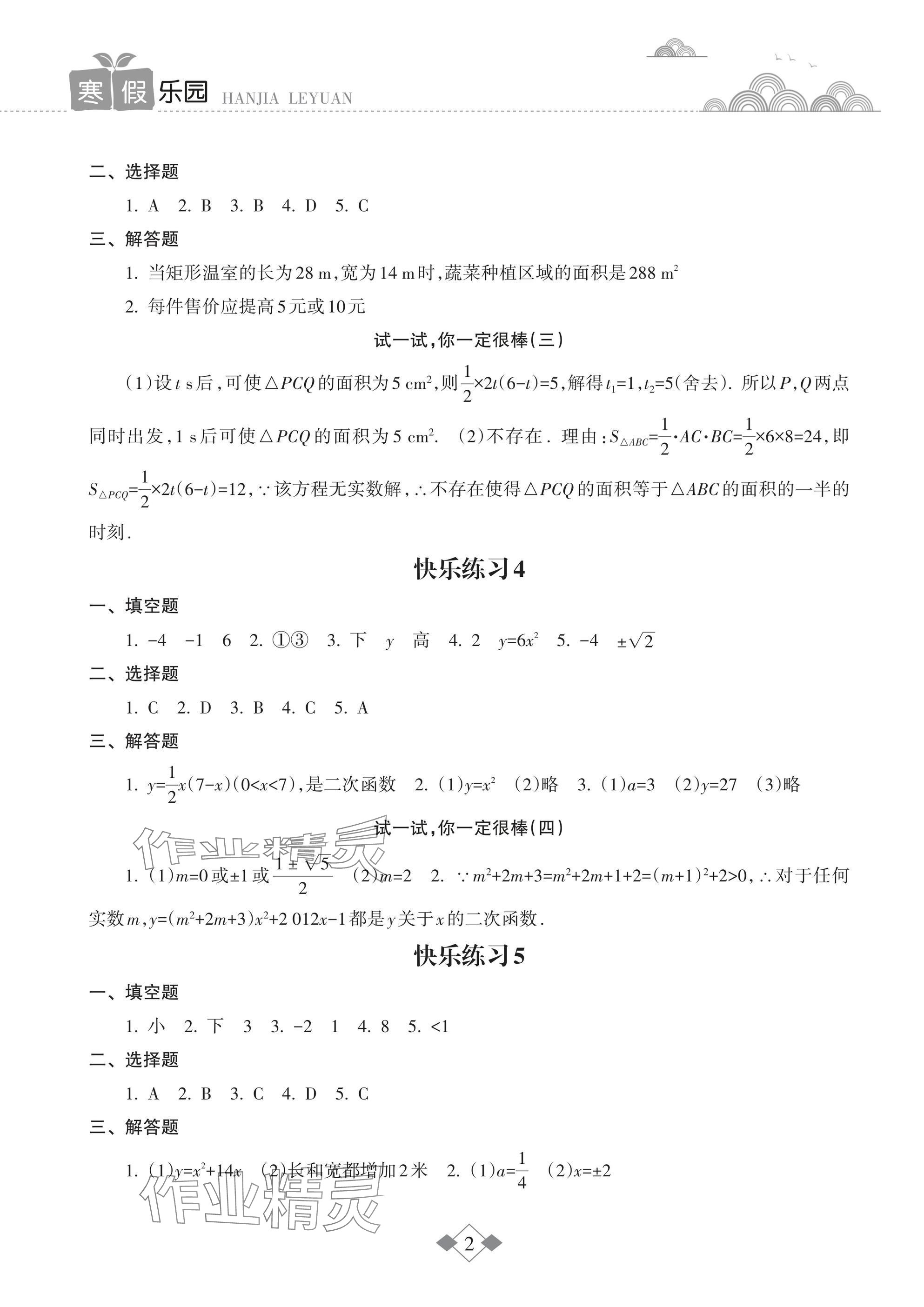 2025年寒假樂園海南出版社九年級數學人教版 參考答案第2頁