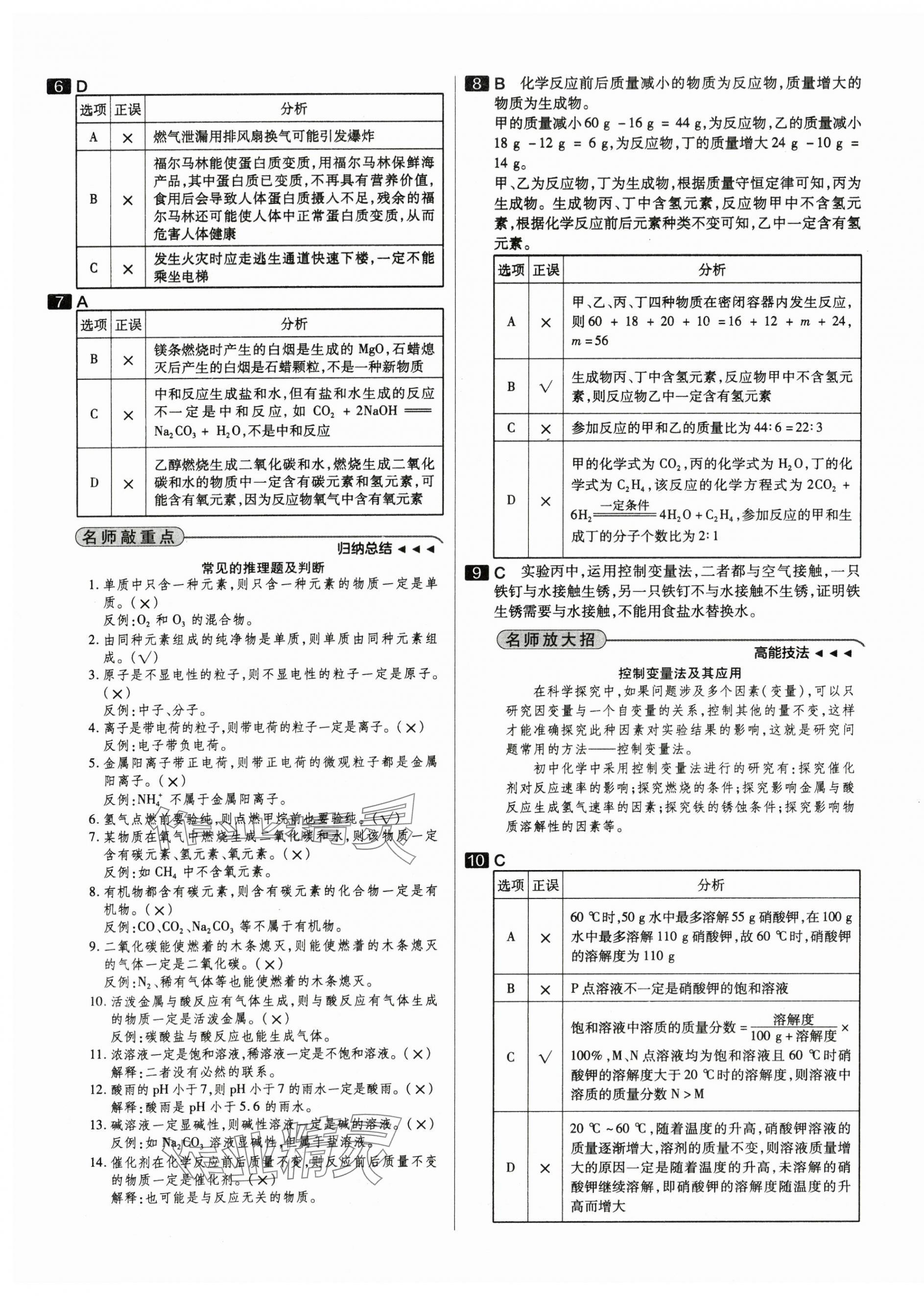 2025年中考试题精选延边出版社化学河北专版&nbsp;参考答案第9页