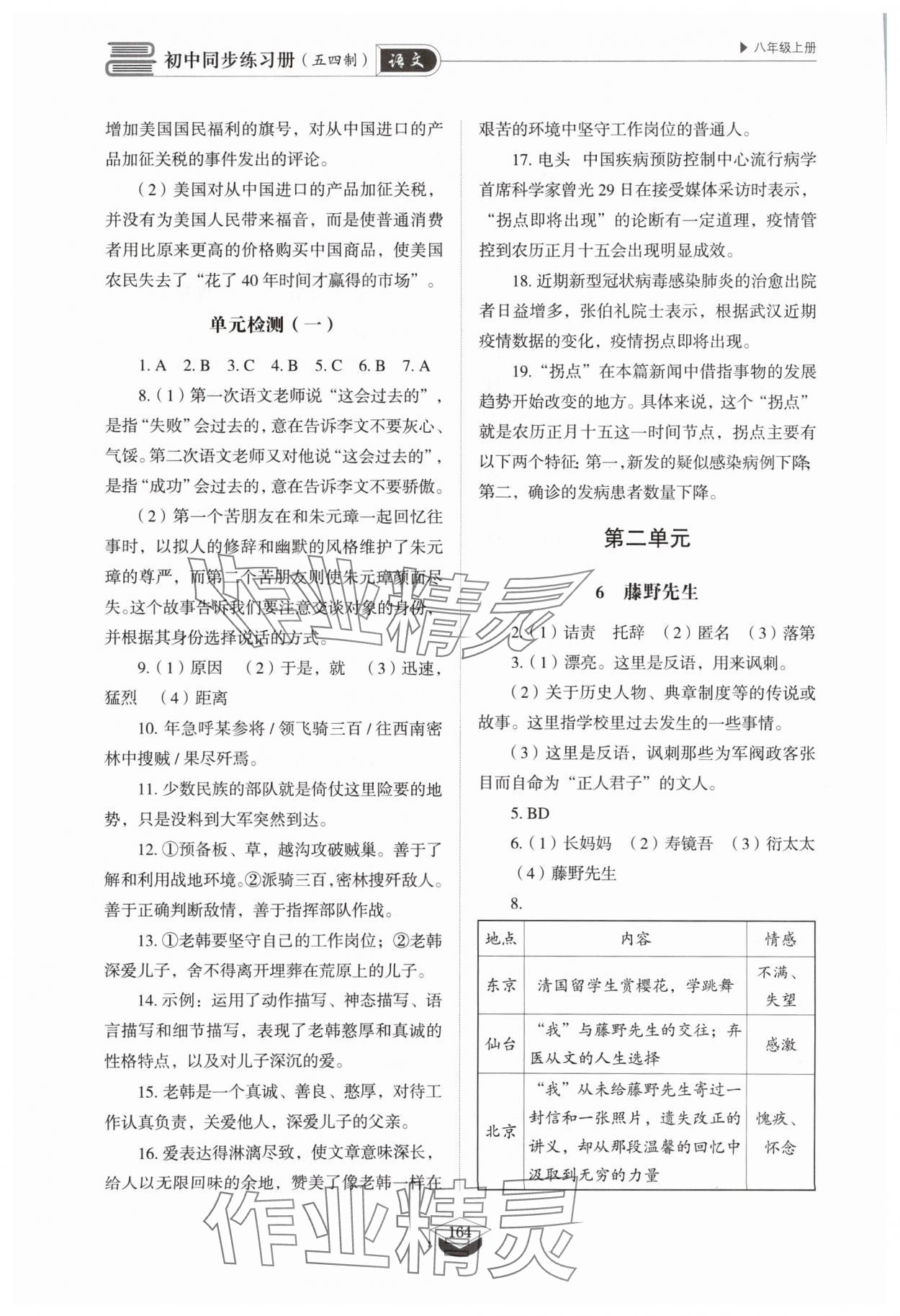 2024年同步练习册山东教育出版社八年级语文上册人教版五四制 参考答案第4页