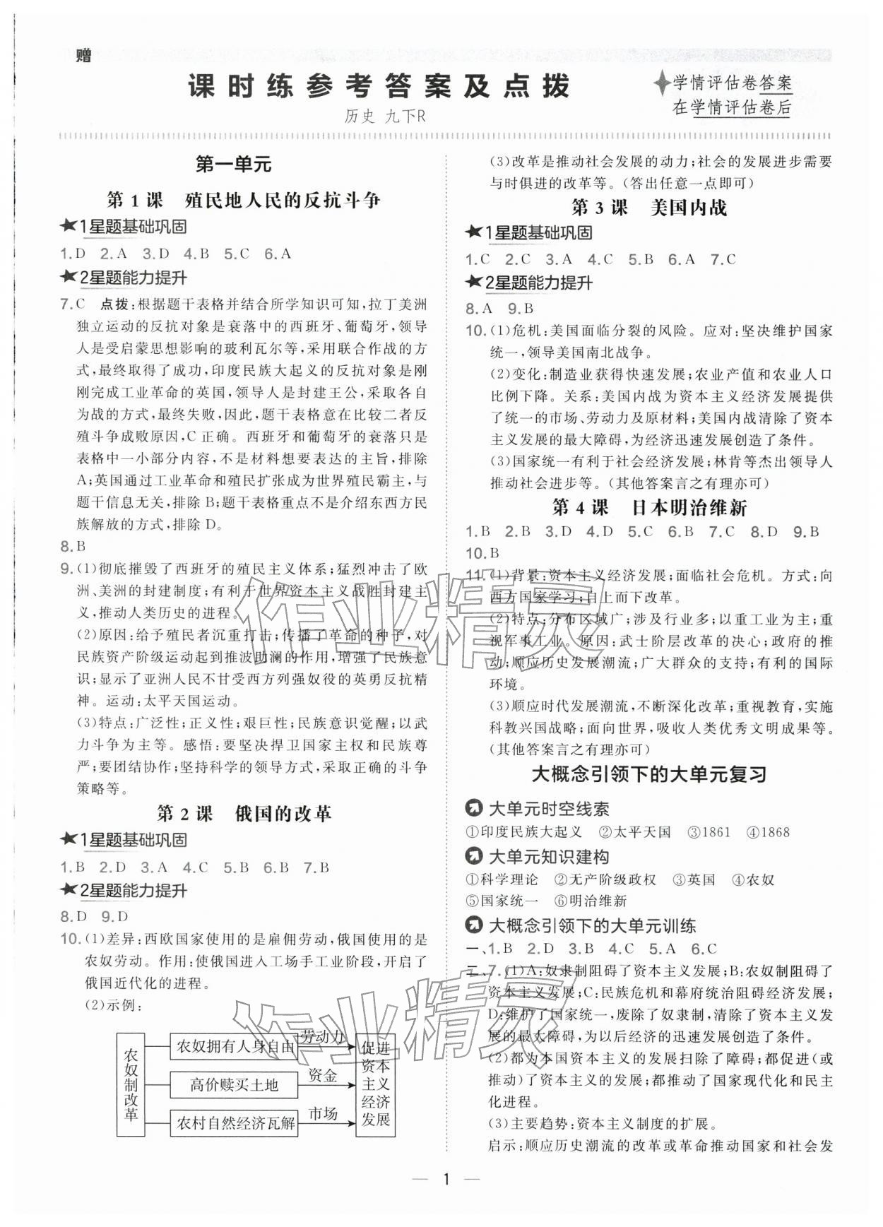 2026年点拨训练九年级历史下册人教版&nbsp;第1页