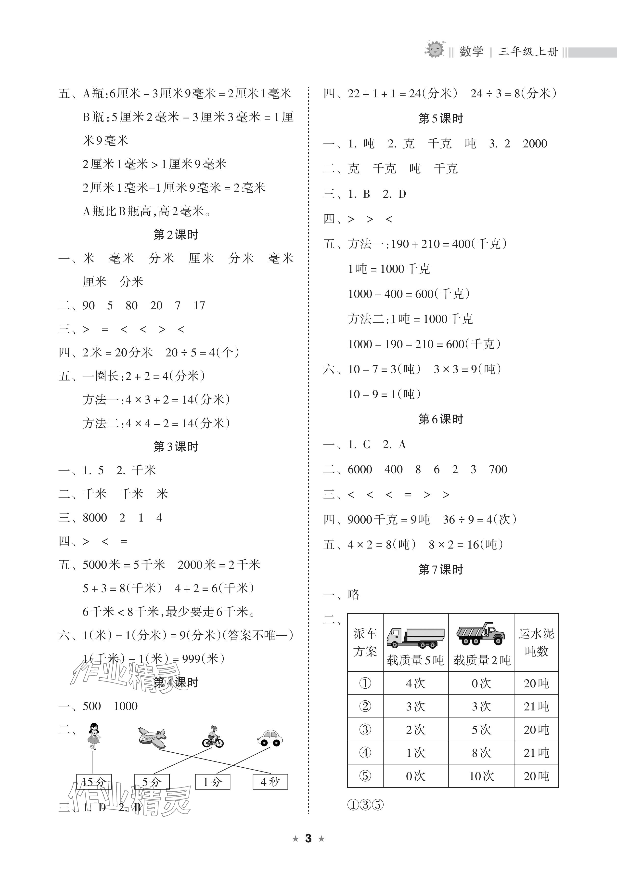 2024年新課程課堂同步練習(xí)冊三年級數(shù)學(xué)上冊人教版 參考答案第3頁