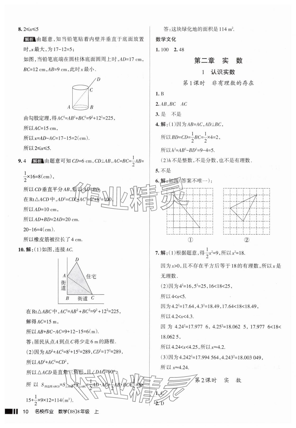 2025年名校作業(yè)八年級數學上冊北師大版山西專版 參考答案第10頁