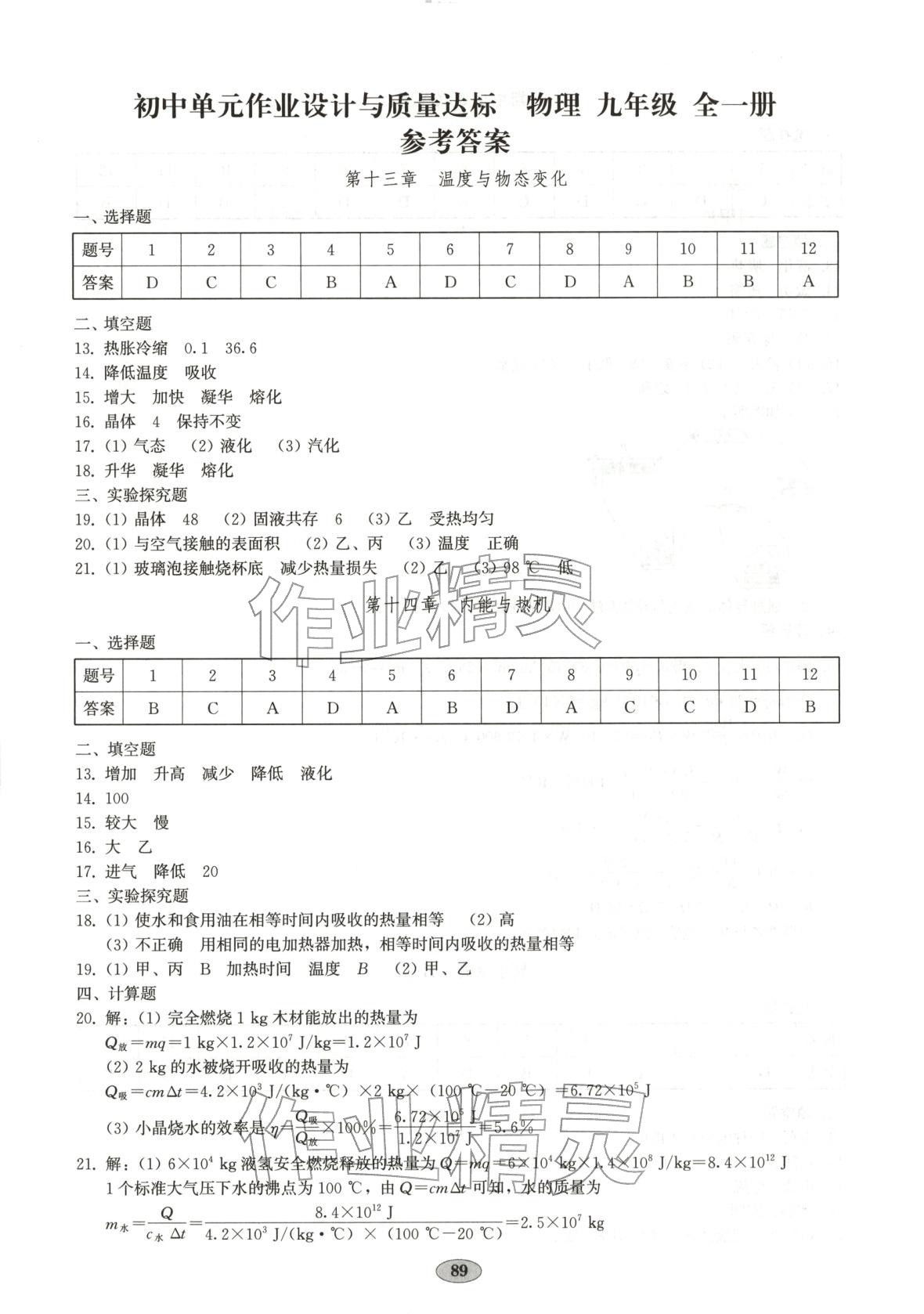 2025年单元质量达标九年级物理全一册人教版 第1页