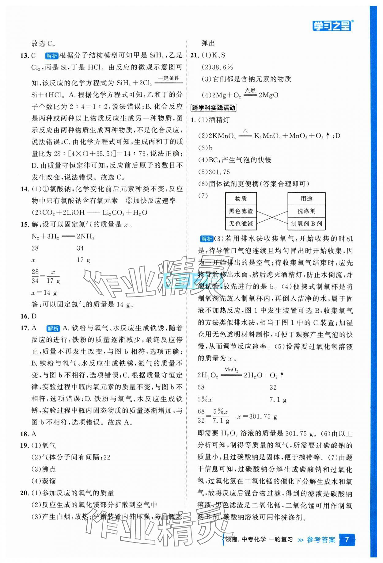 2025年領(lǐng)跑中考化學(xué)一輪復(fù)習(xí)遼寧專版 參考答案第7頁