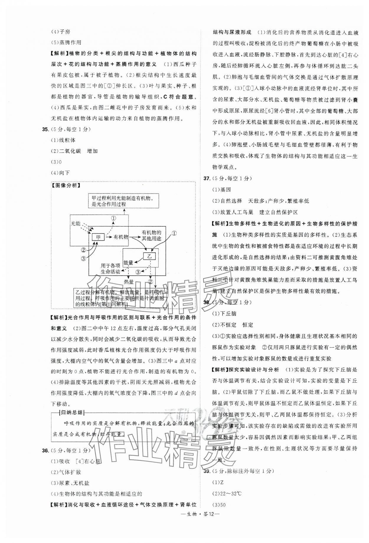 2024年天利38套中考試題精選生物湖南專版 參考答案第12頁