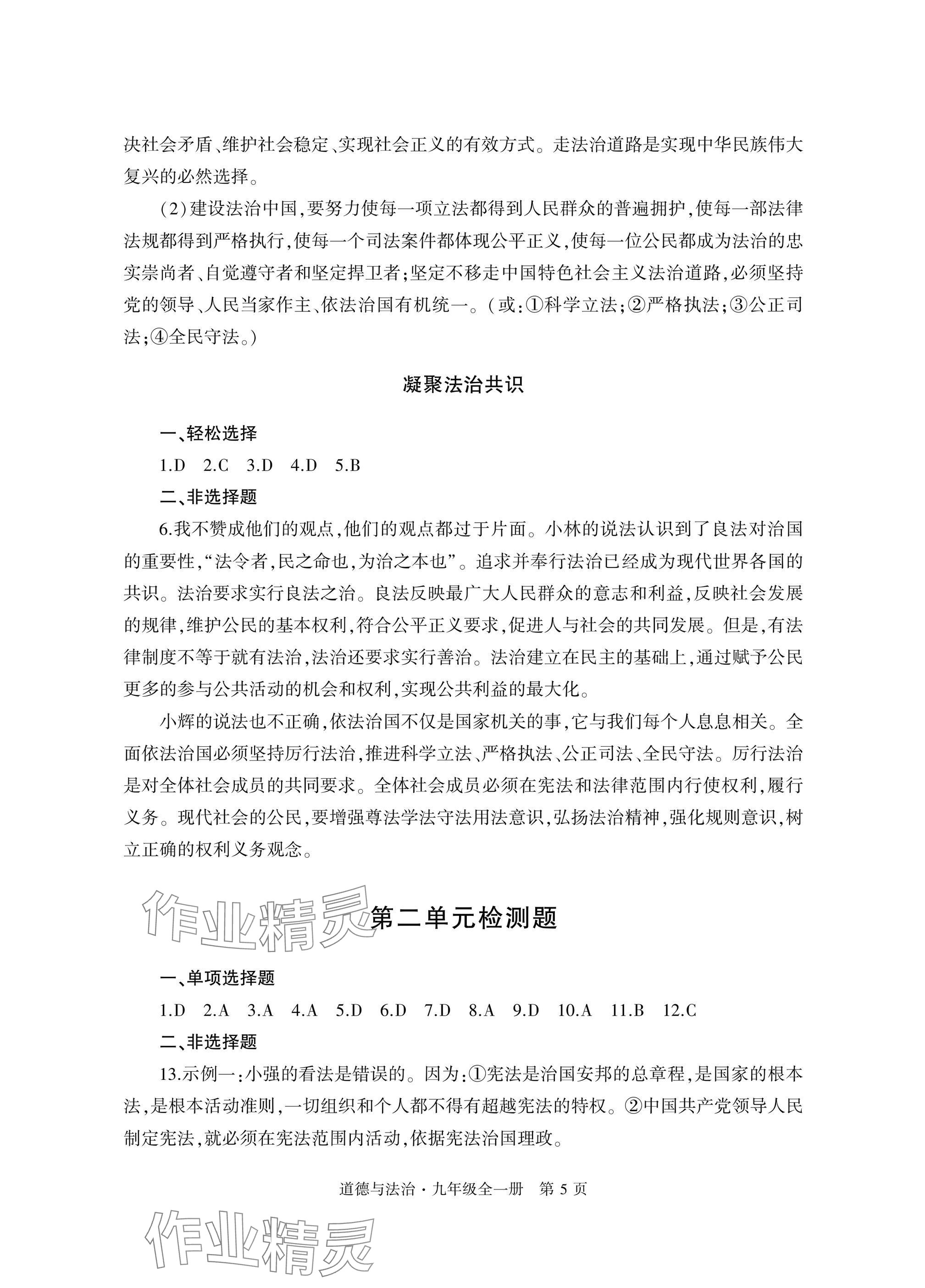 2024年自主學(xué)習(xí)指導(dǎo)課程與測試九年級道德與法治全一冊人教版 參考答案第5頁