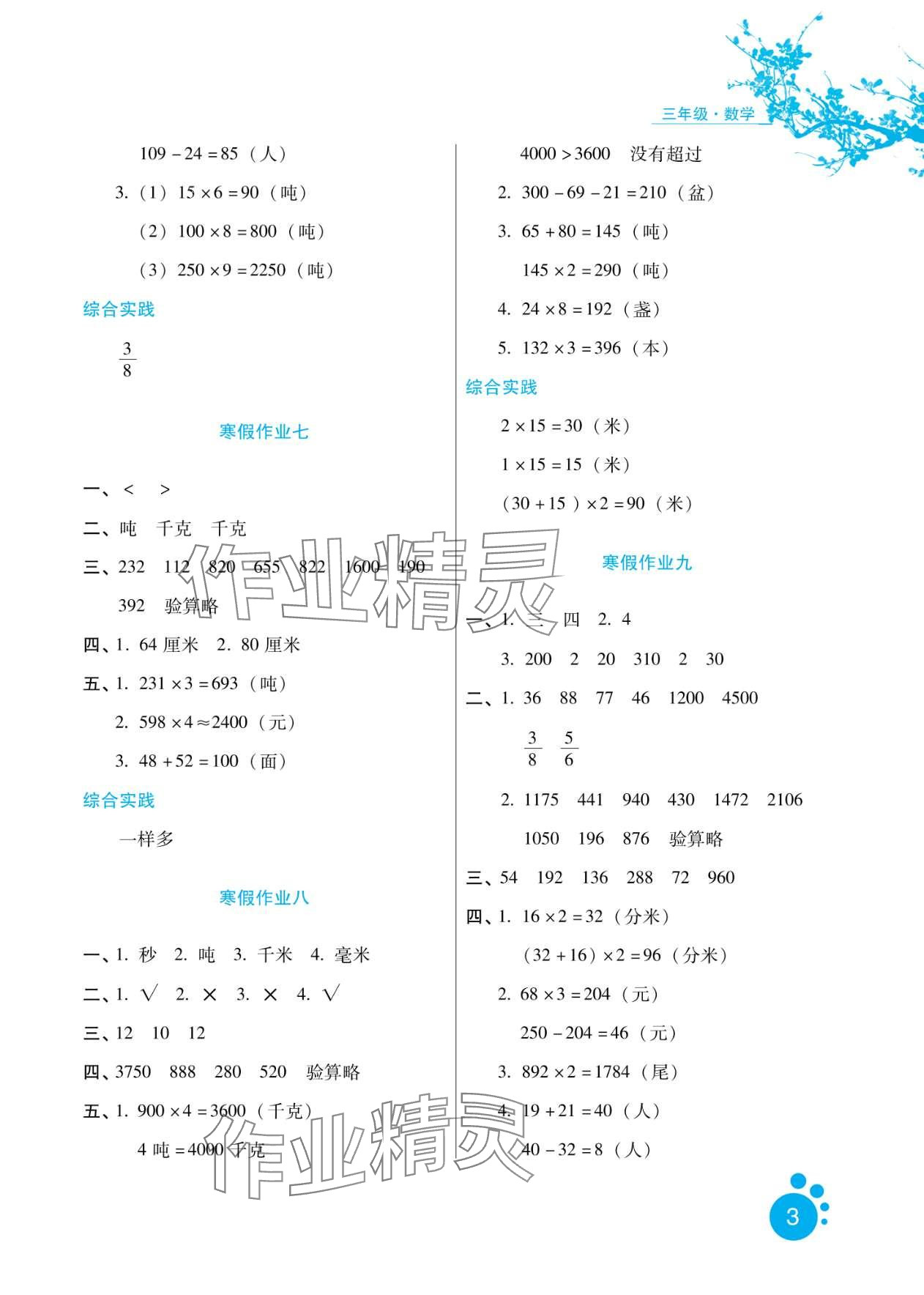 2024年寒假生活河北人民出版社三年級數學 第3頁