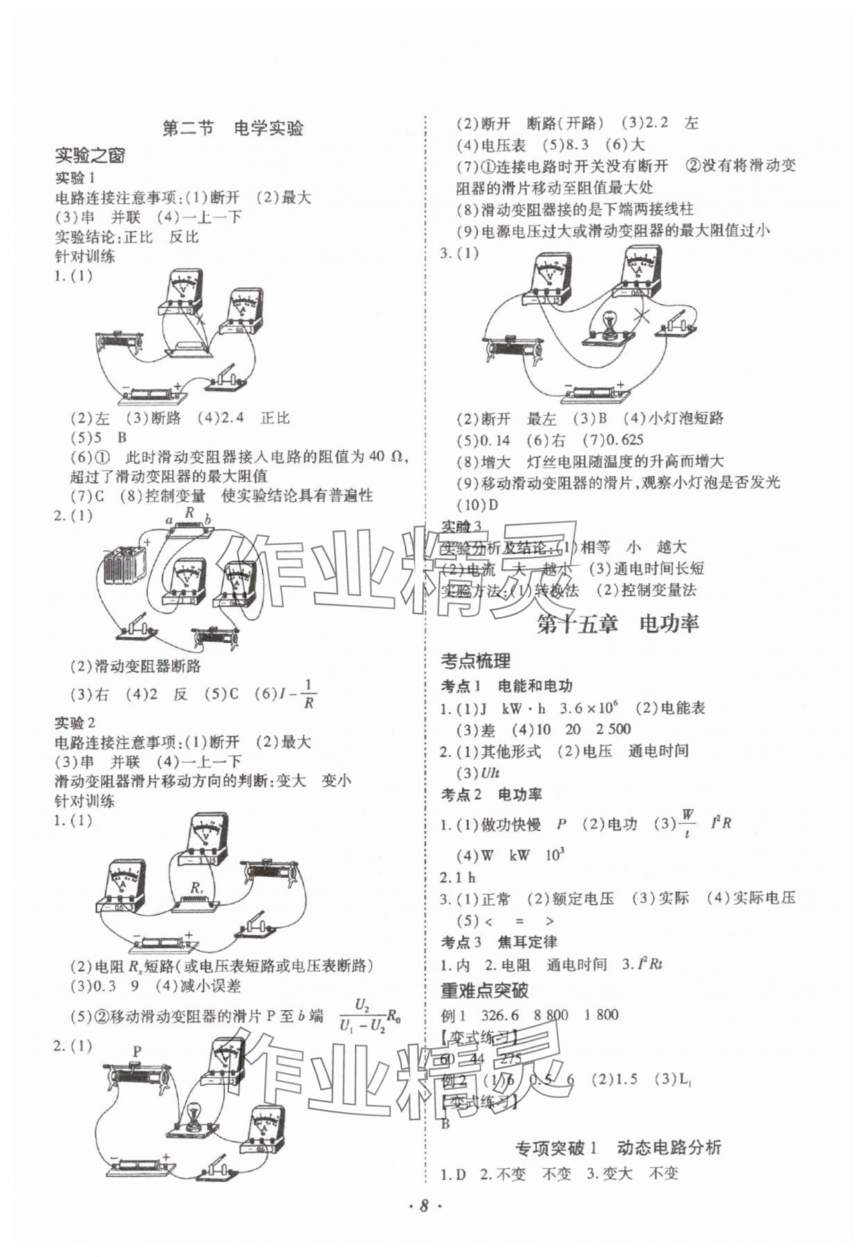 2025年本土攻略精準(zhǔn)復(fù)習(xí)方案物理中考云南專版 參考答案第8頁