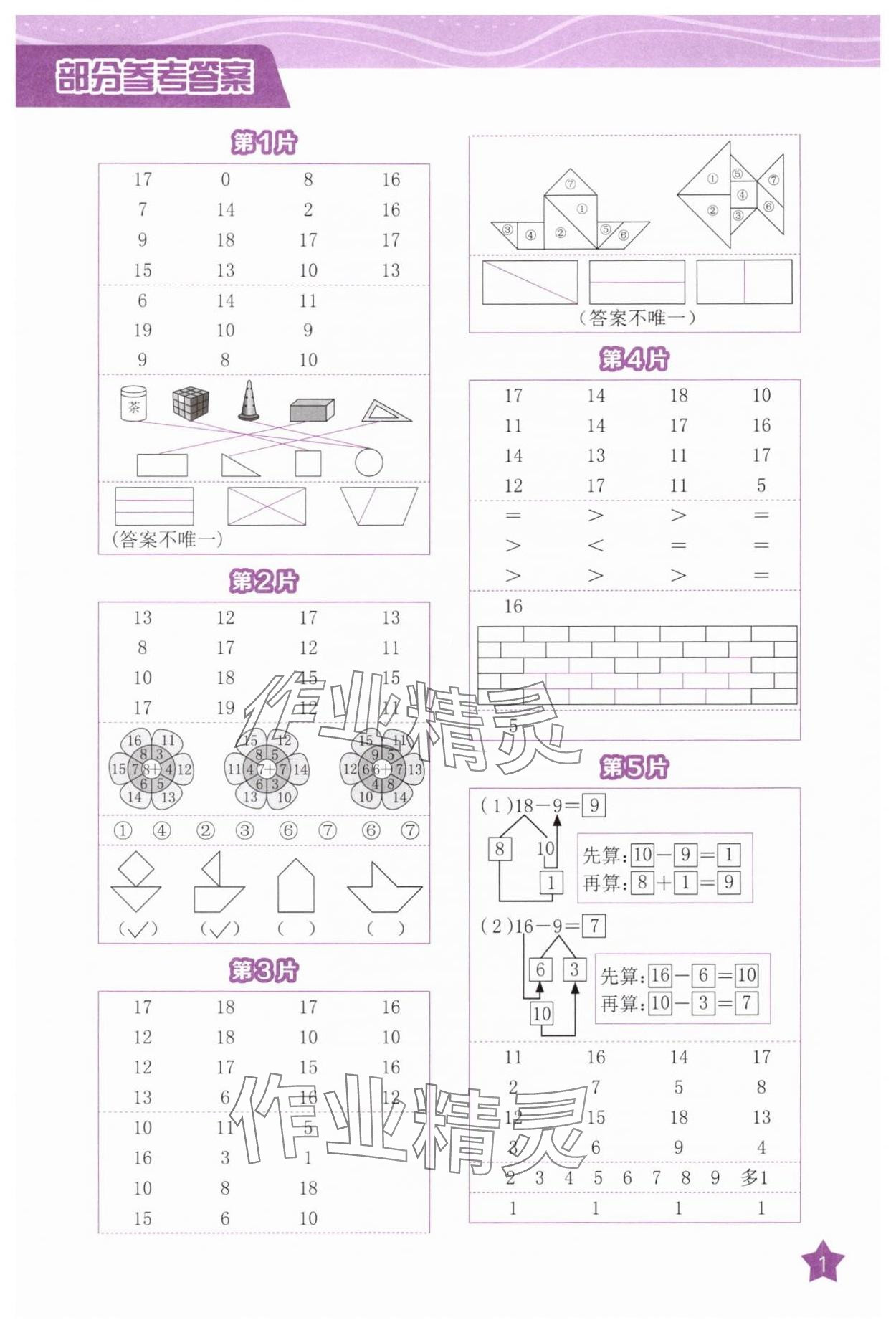2025年新編口算天天練一年級數學下冊人教版 參考答案第1頁