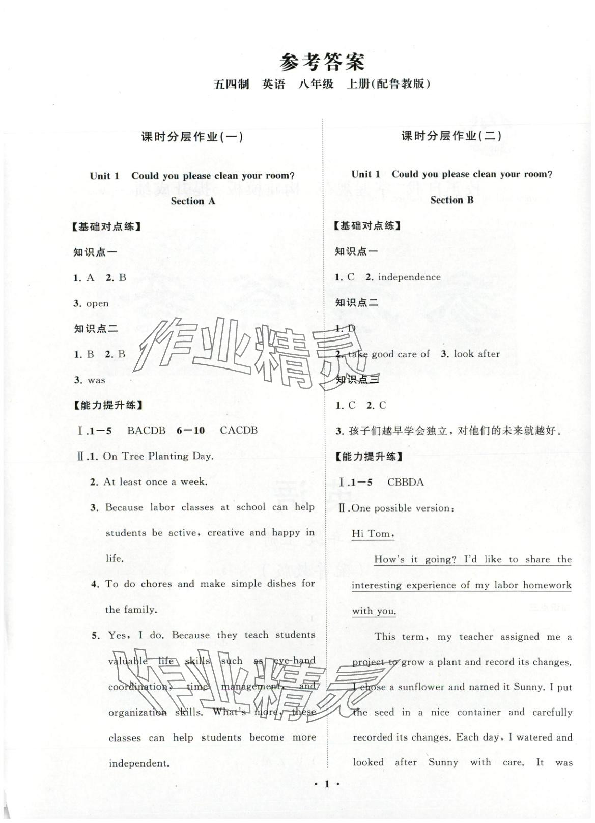 2025年同步练习册分层卷八年级英语上册鲁教版 第1页