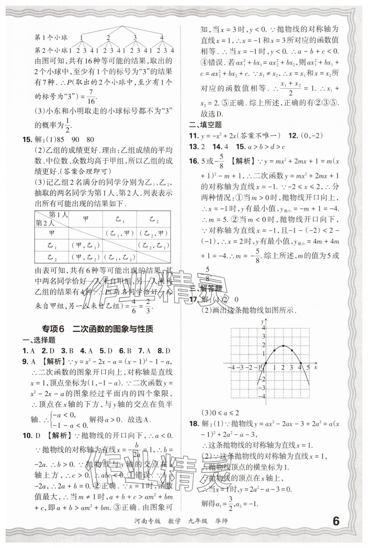 2025年王朝霞各地期末試卷精選九年級數學華師大版河南專版 參考答案第6頁