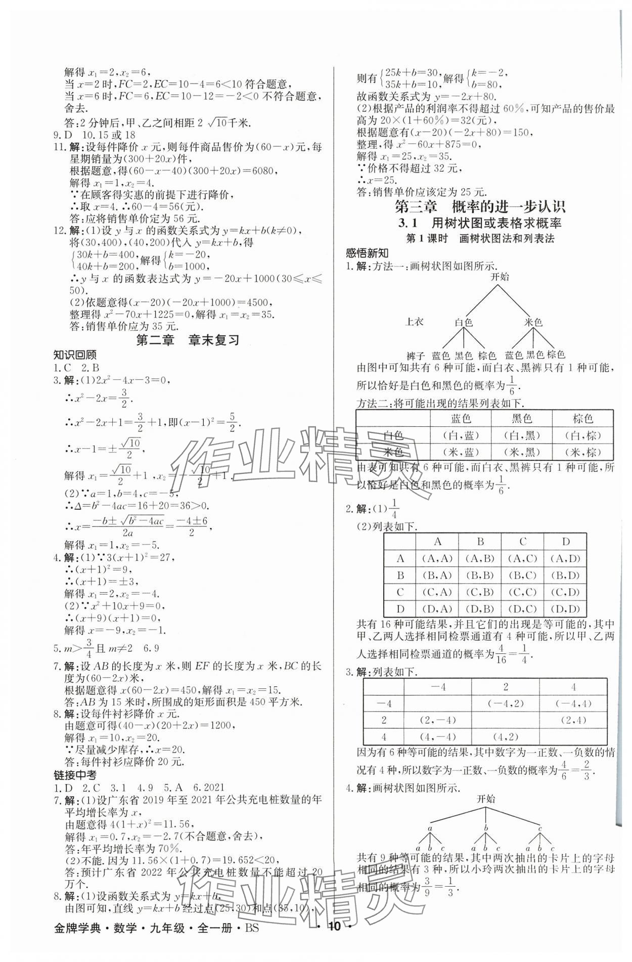 2023年金牌學典九年級數學全一冊北師大版 參考答案第10頁
