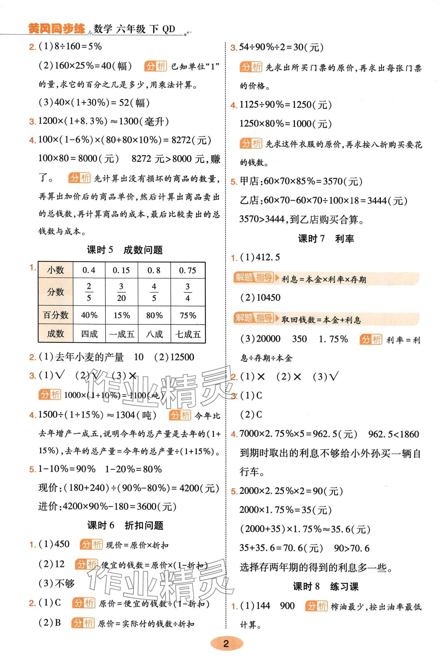 2024年黃岡同步練一日一練六年級數(shù)學(xué)下冊青島版 第2頁