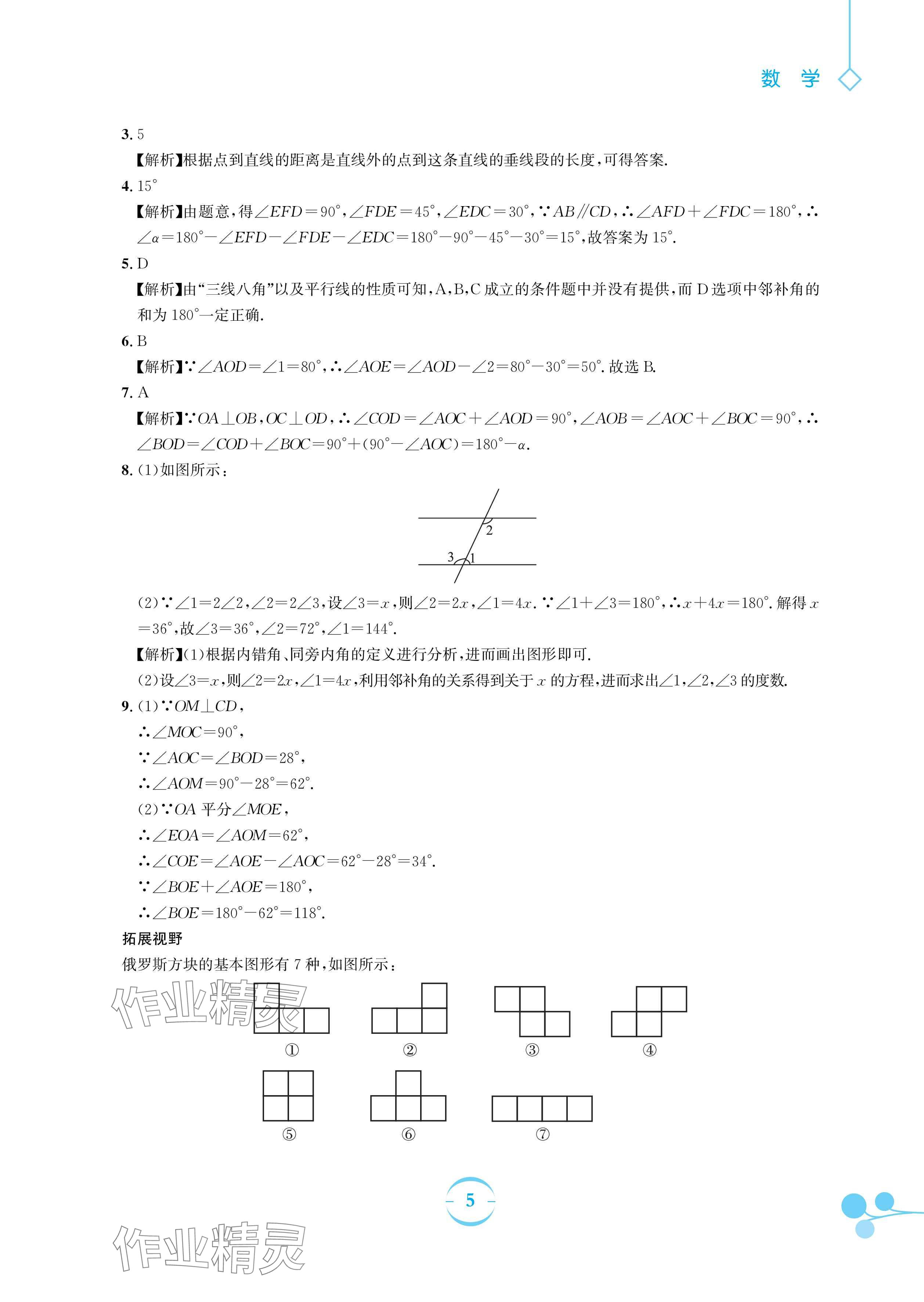 2024年暑假作业安徽教育出版社七年级数学人教版 参考答案第5页