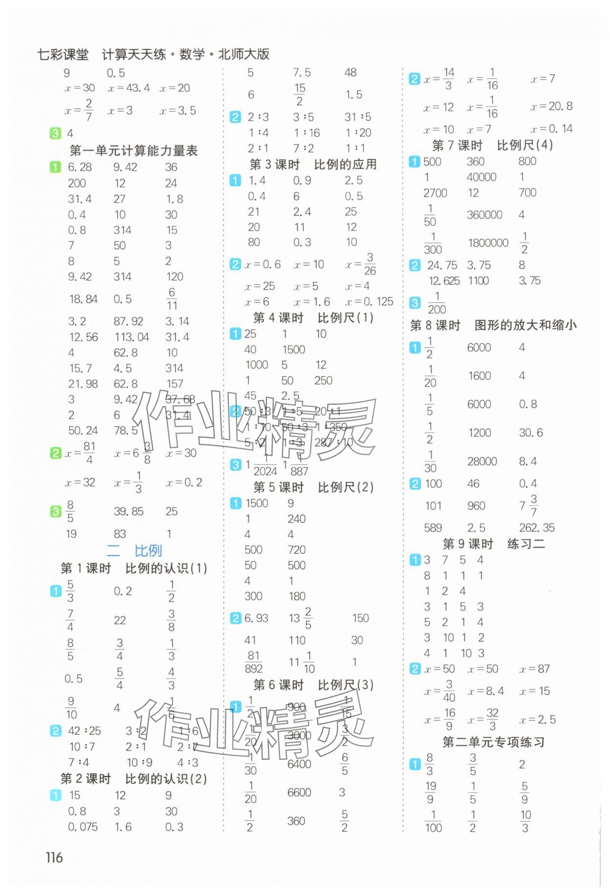 2025年七彩課堂計(jì)算天天練六年級(jí)數(shù)學(xué)下冊(cè)北師大版 參考答案第2頁(yè)