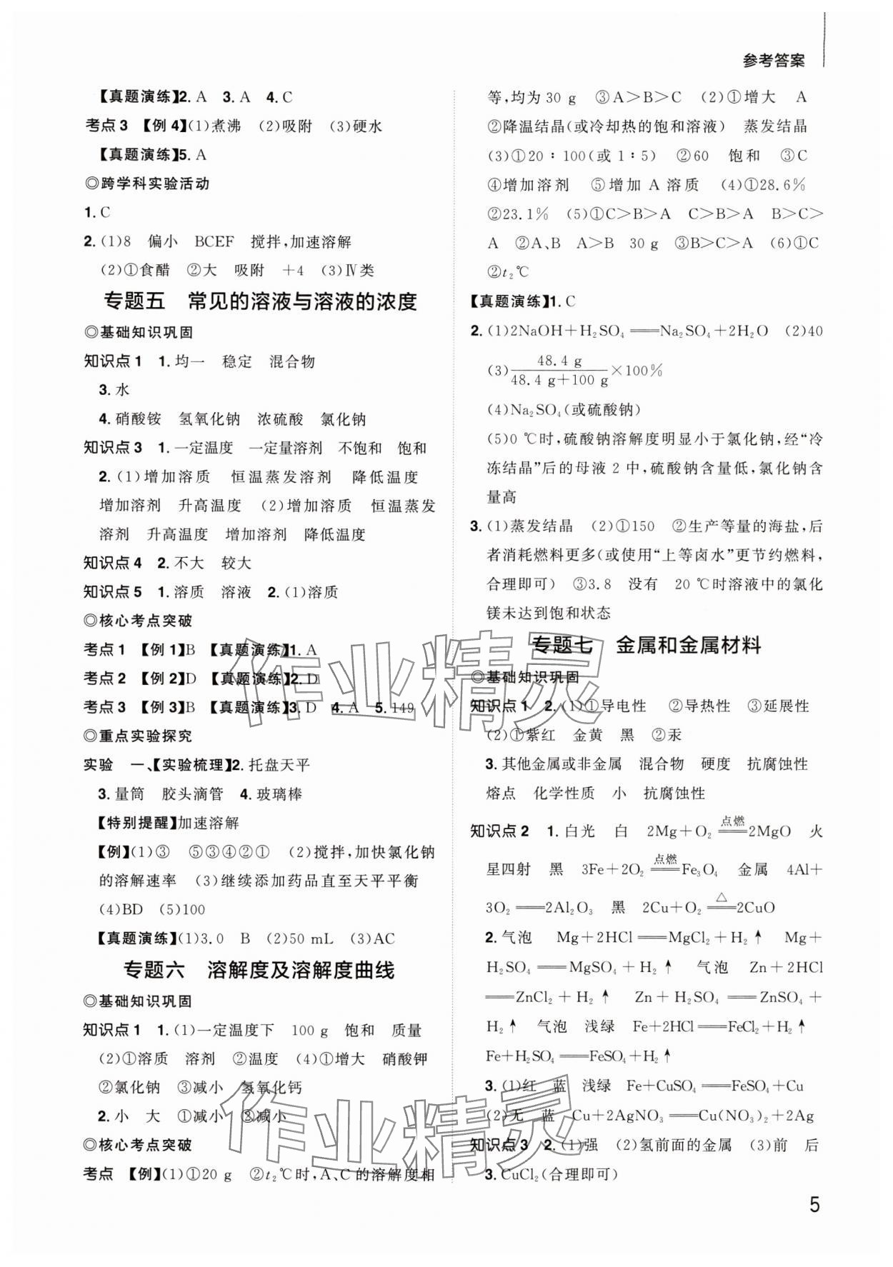 2024年陽光同學分層新中考化學福建專版 參考答案第5頁