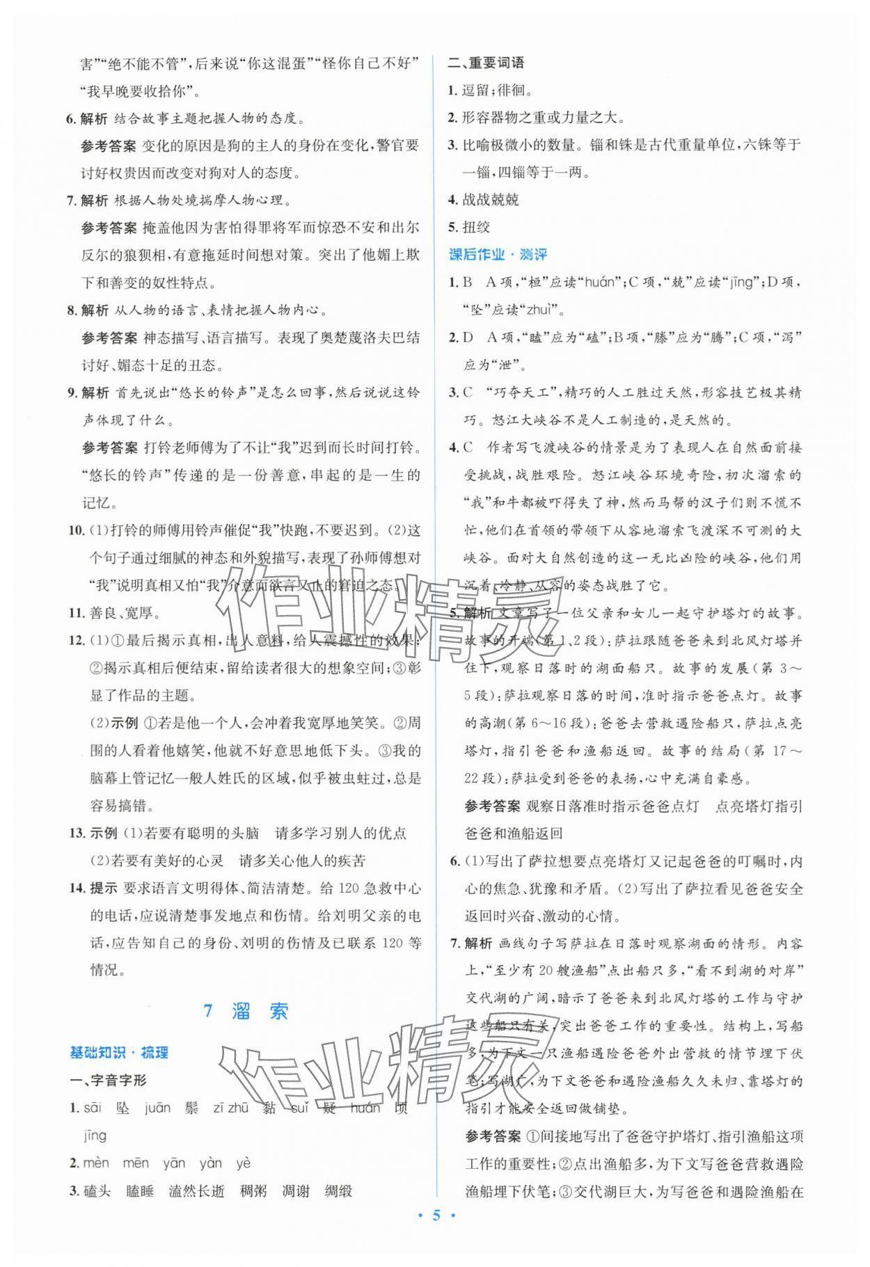 2024年人教金学典同步解析与测评学考练九年级语文下册人教版 参考答案第5页