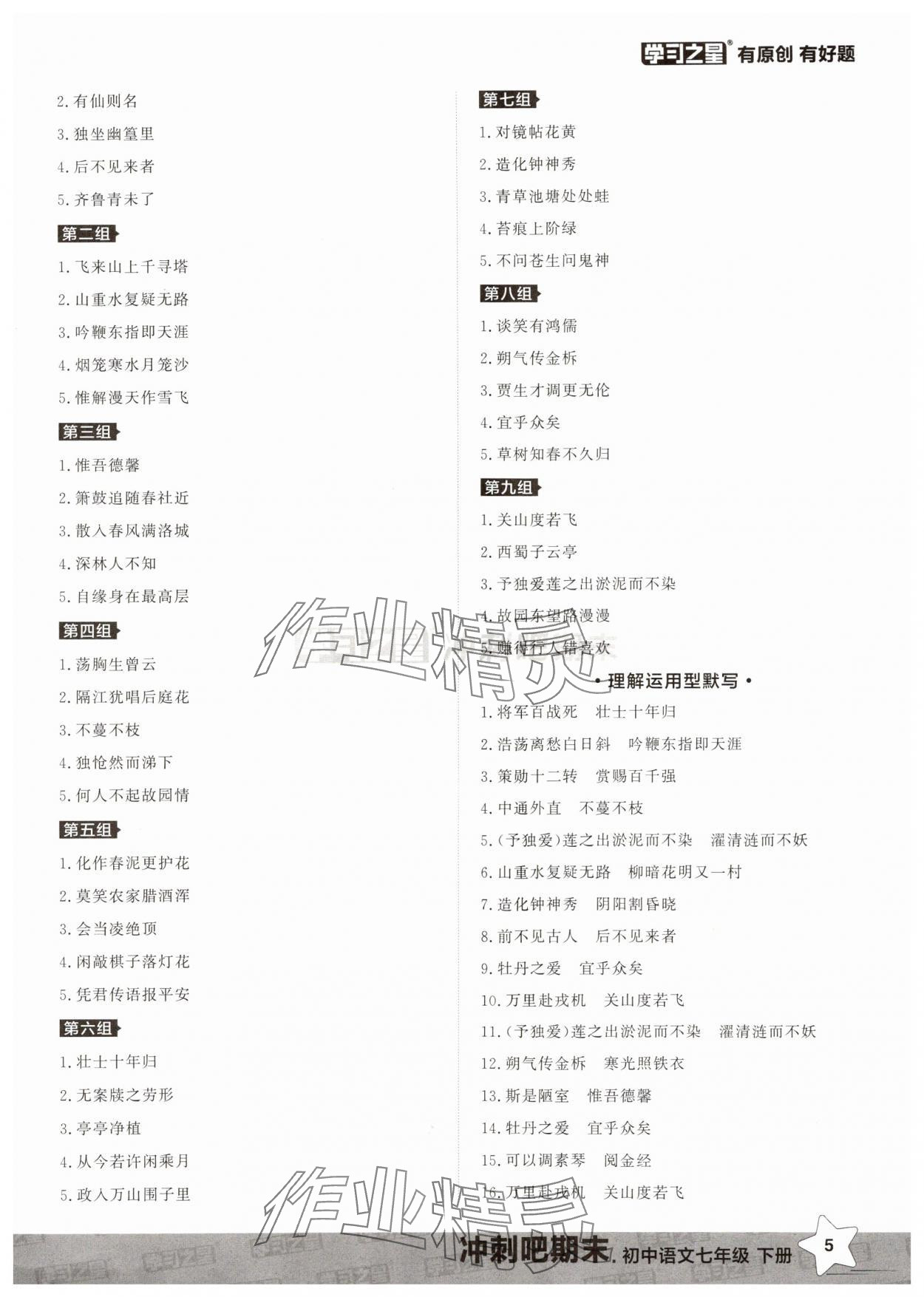 2025年冲刺吧期末七年级语文下册人教版&nbsp;第5页