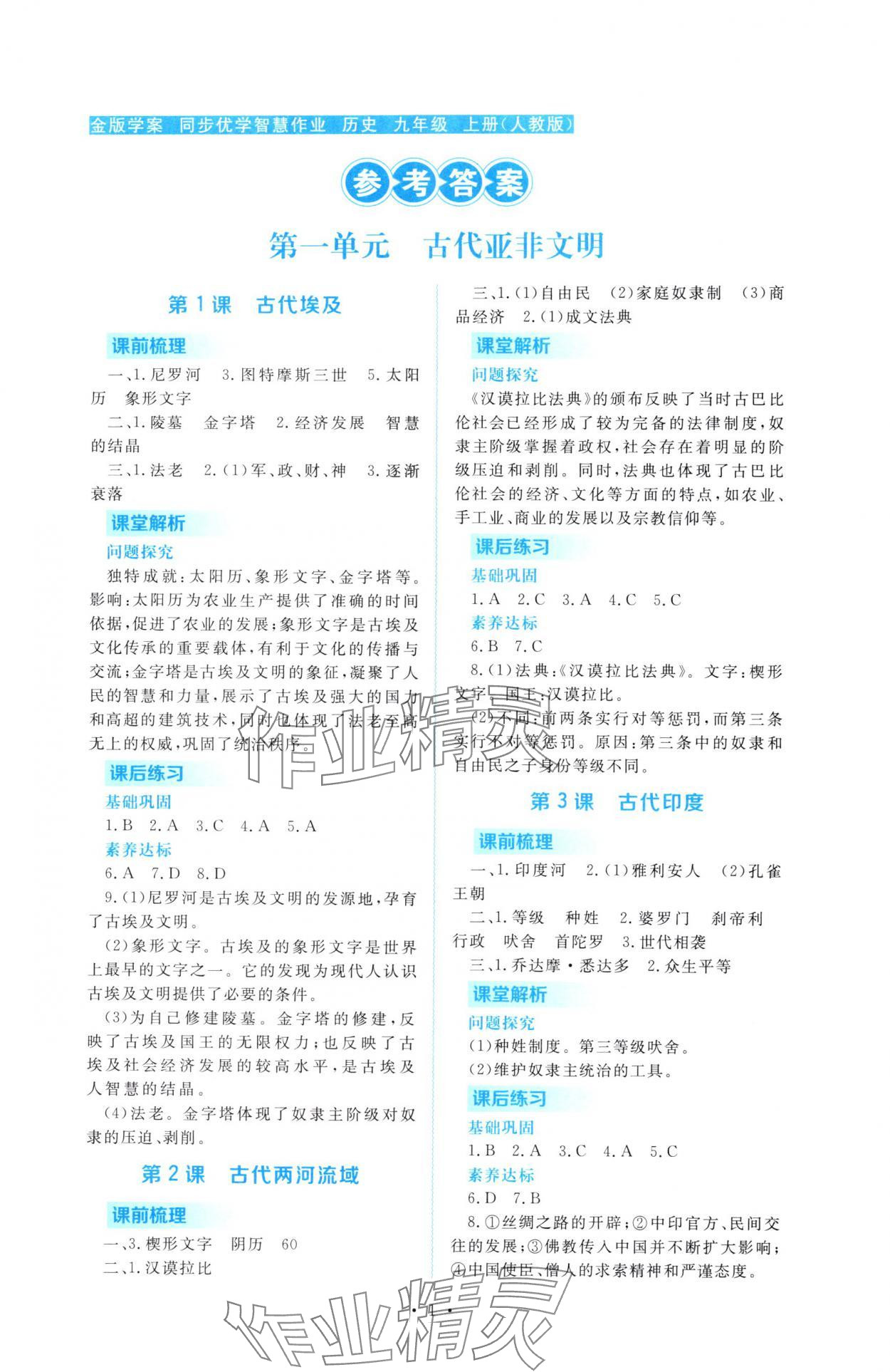 2025年金版学案同步优学智慧作业九年级历史上册人教版 第1页