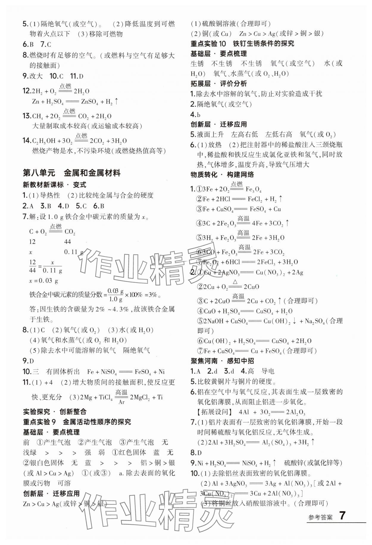 2025年中考通化學中考河南專版 參考答案第7頁