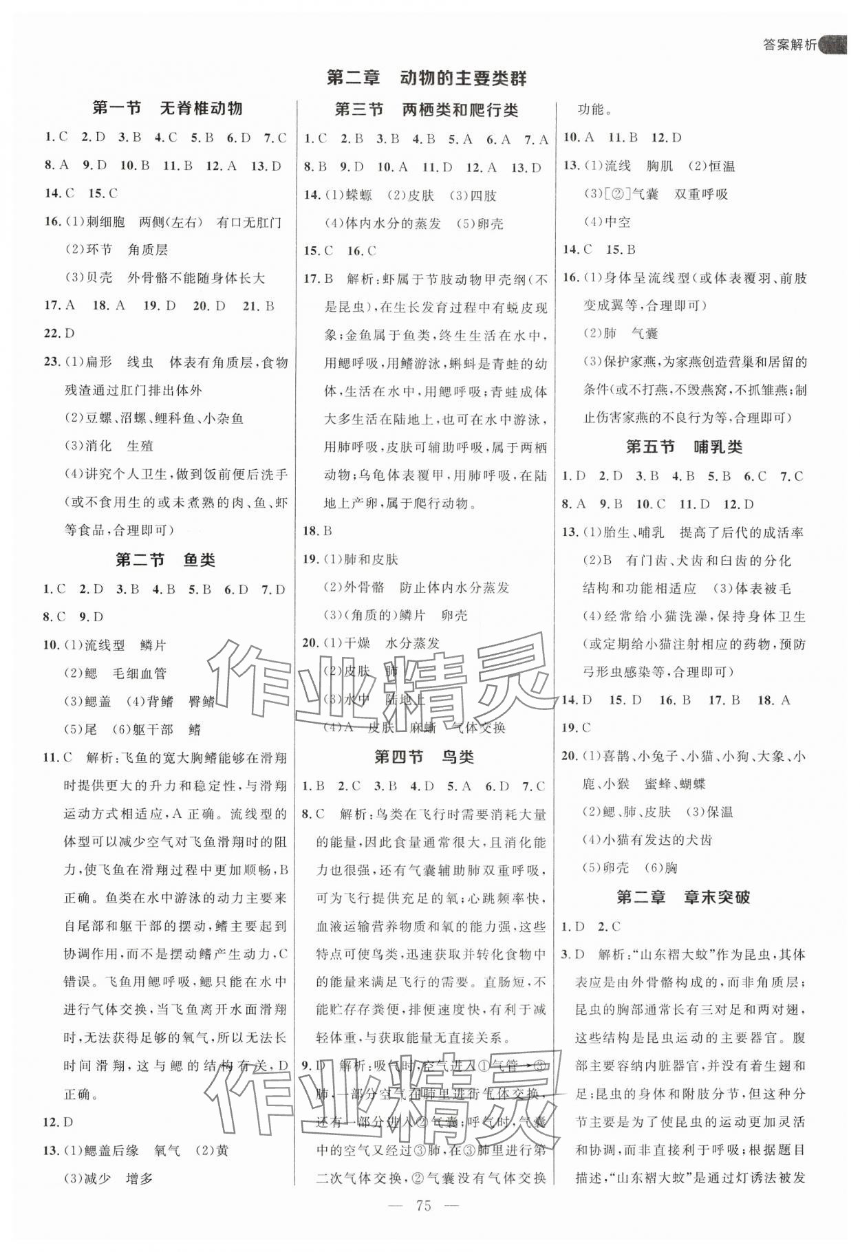 2025年細解巧練六年級生物下冊魯科版五四制 參考答案第3頁