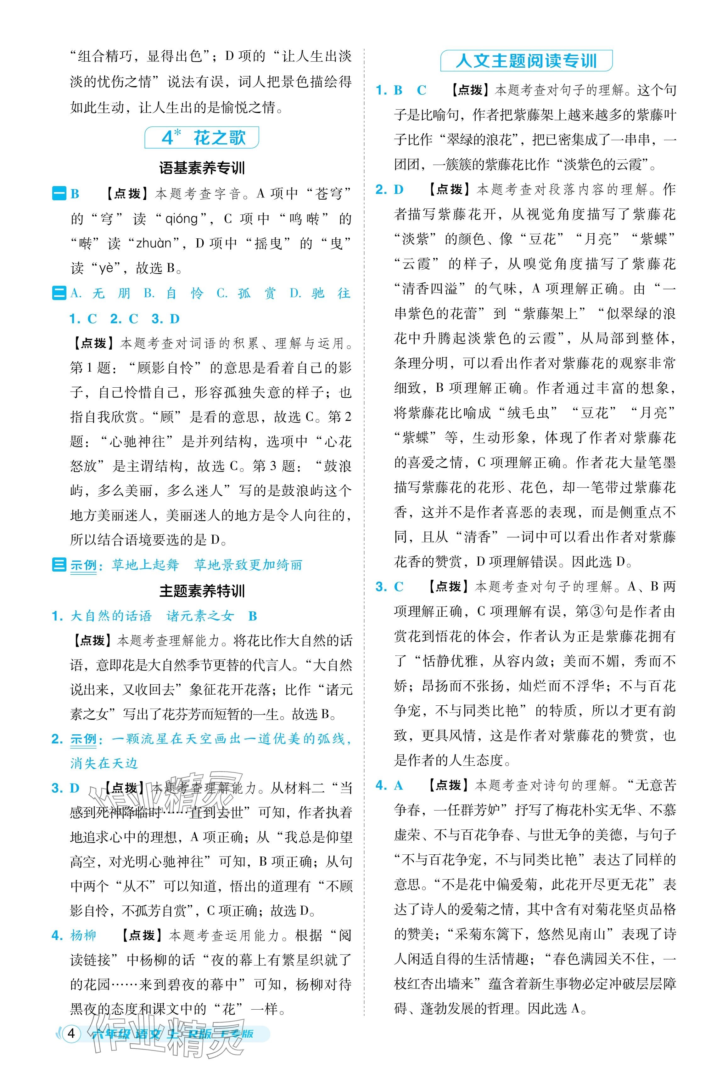 2024年綜合應(yīng)用創(chuàng)新題典中點六年級語文上冊人教版福建專版 參考答案第4頁