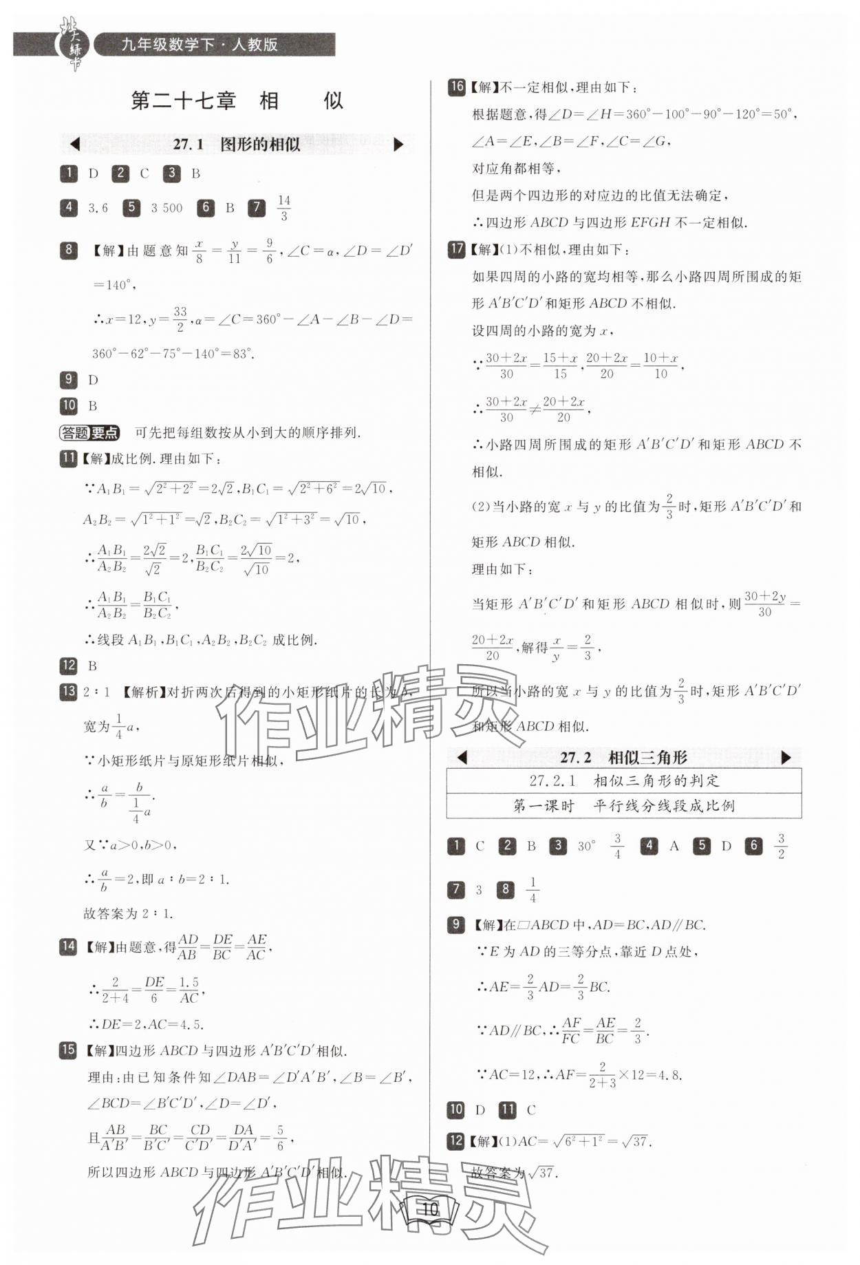 2025年北大綠卡九年級數(shù)學(xué)下冊人教版 參考答案第10頁