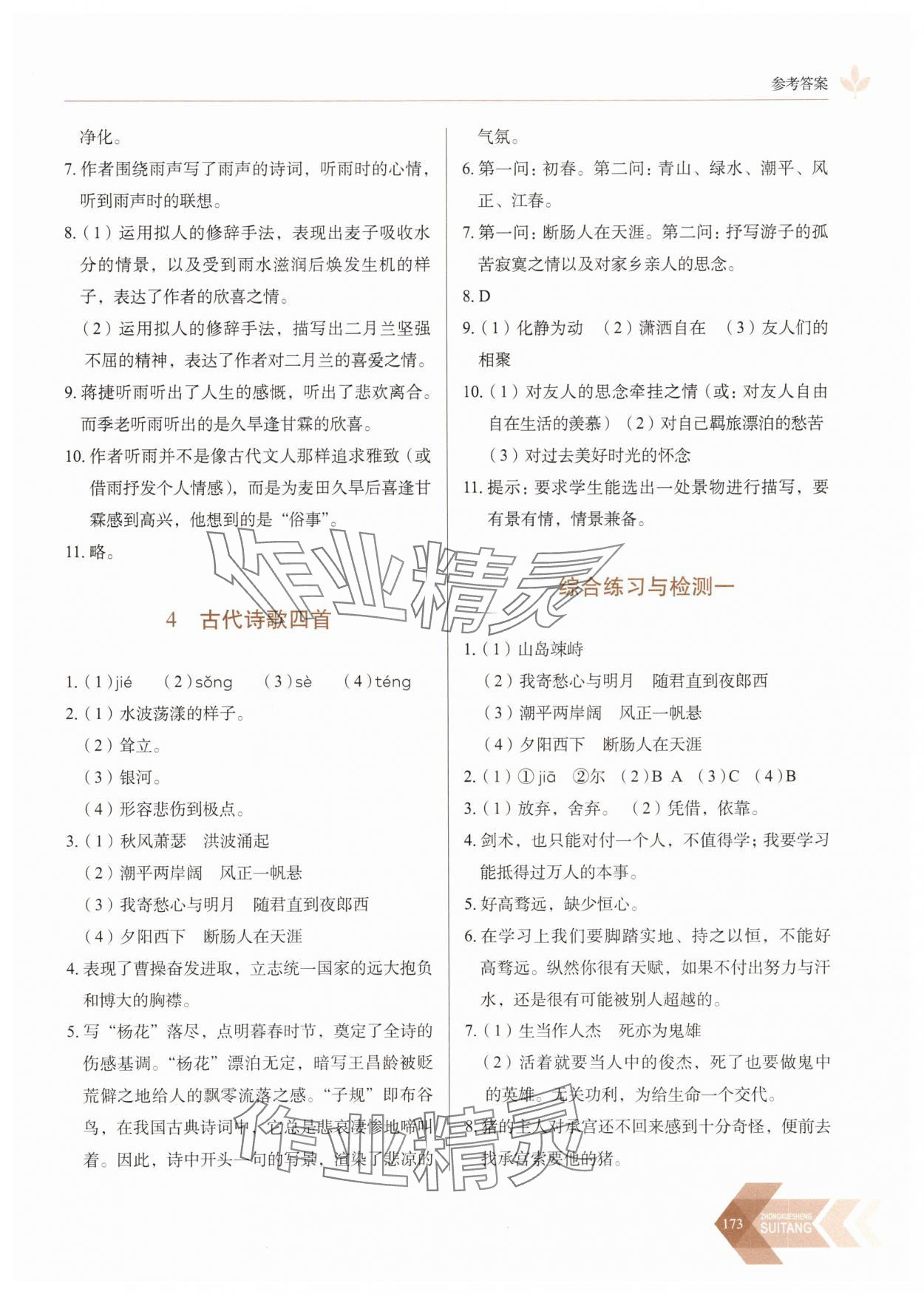 2025年随堂同步练习七年级语文上册人教版 参考答案第3页