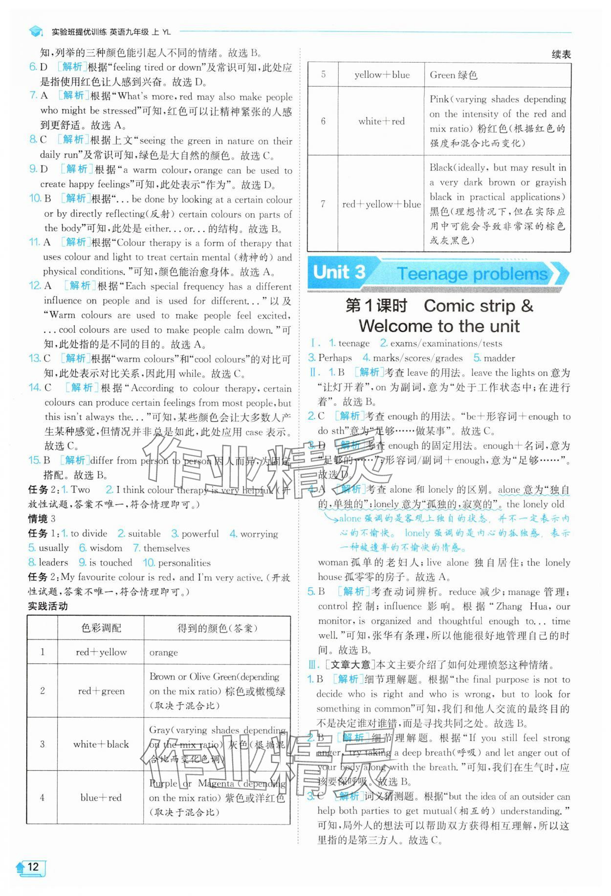 2025年實驗班提優(yōu)訓(xùn)練九年級英語上冊譯林版 參考答案第12頁