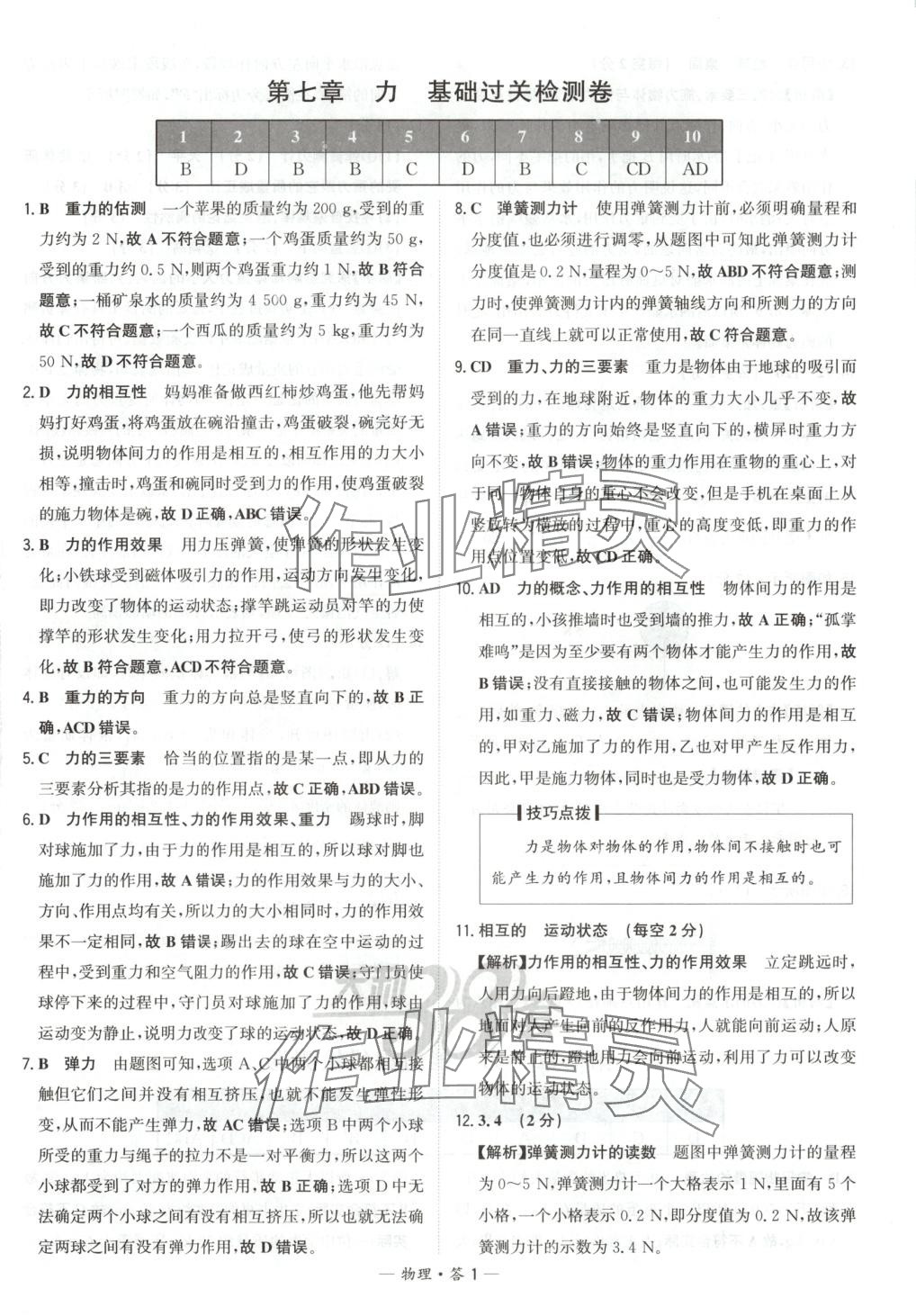 2025年對接中考初中培優卷八年級物理下冊人教版 參考答案第1頁