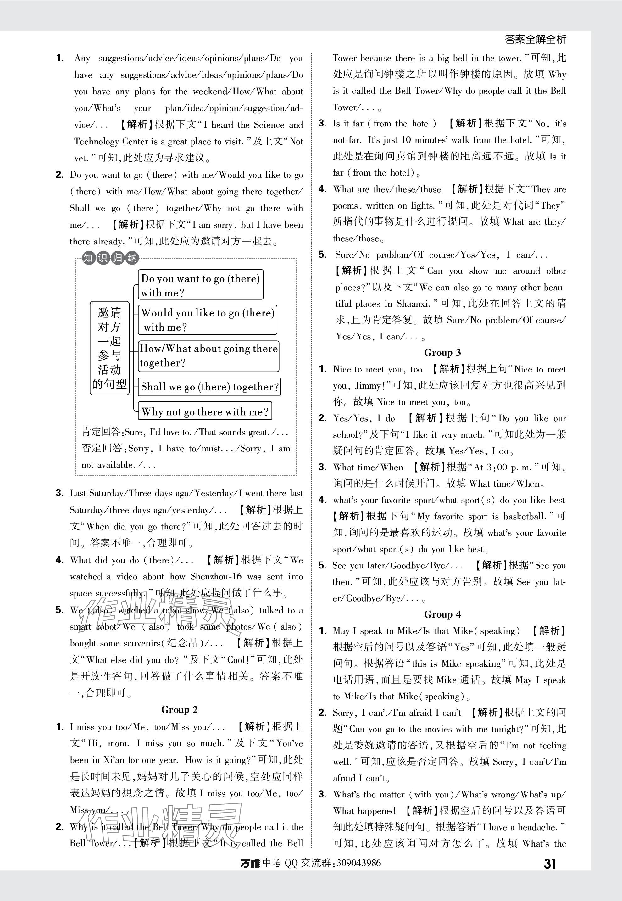 2024年萬唯中考真題分類英語 參考答案第31頁