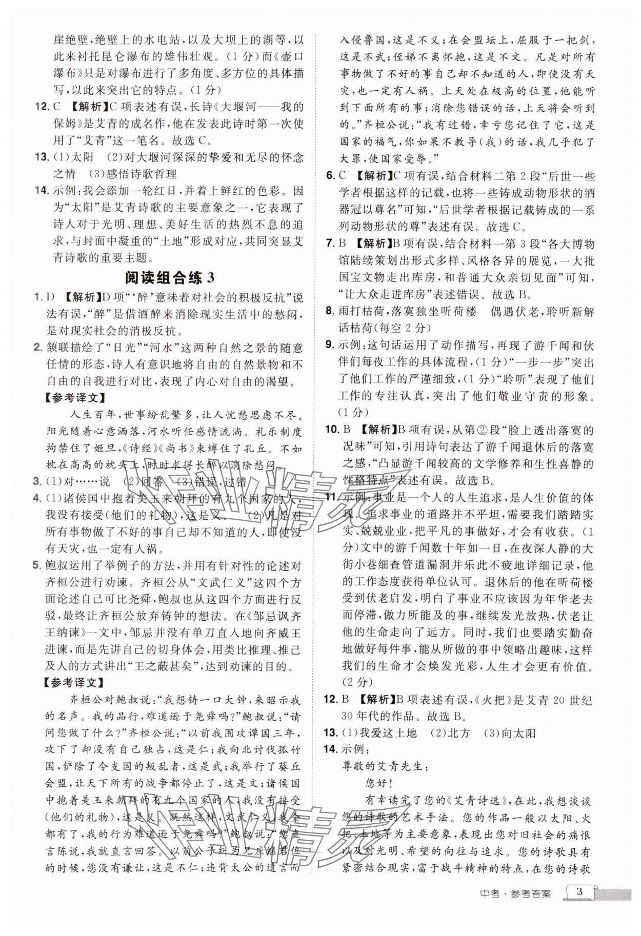 2024年魅力閱讀初中語文課外閱讀中考人教版 參考答案第3頁