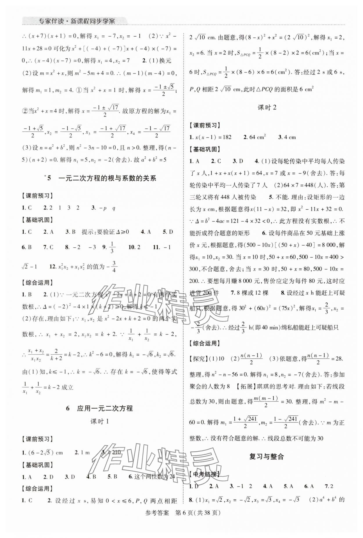 2023年新課程同步學(xué)案九年級(jí)數(shù)學(xué)全一冊(cè)北師大版 參考答案第6頁(yè)