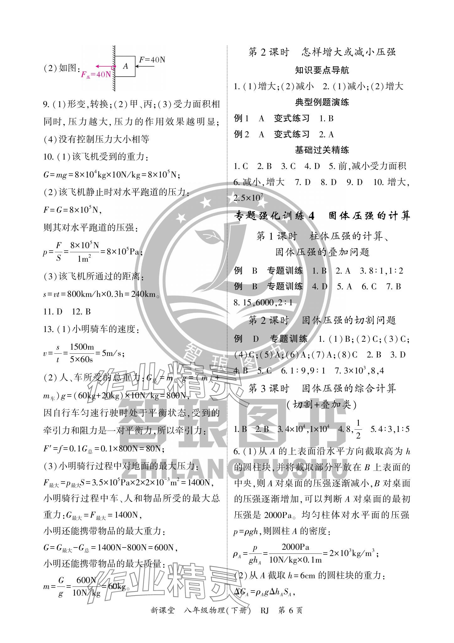 2024年启航新课堂八年级物理下册人教版 参考答案第6页