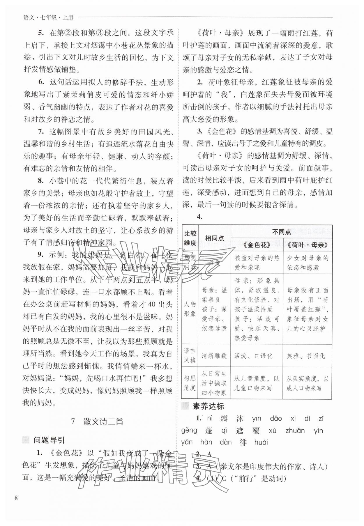 2025年新课程问题解决导学方案七年级语文上册人教版 第8页
