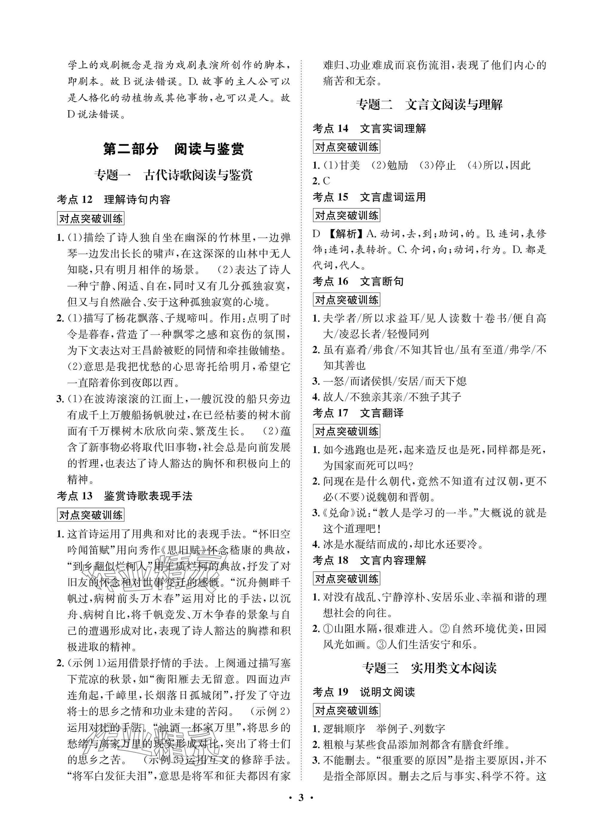 2025年湖北中考初中學(xué)業(yè)水平考試總復(fù)習(xí)語文通用版&nbsp;參考答案第3頁
