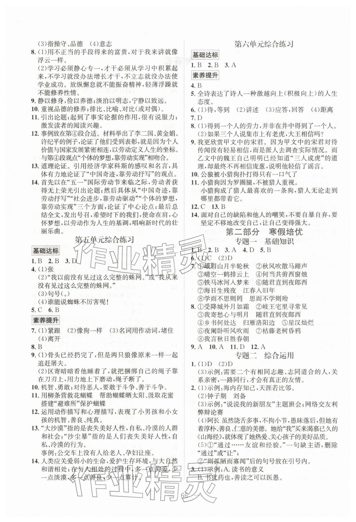 2026年七彩假期寒假作業(yè)七年級語文人教版&nbsp;第2頁