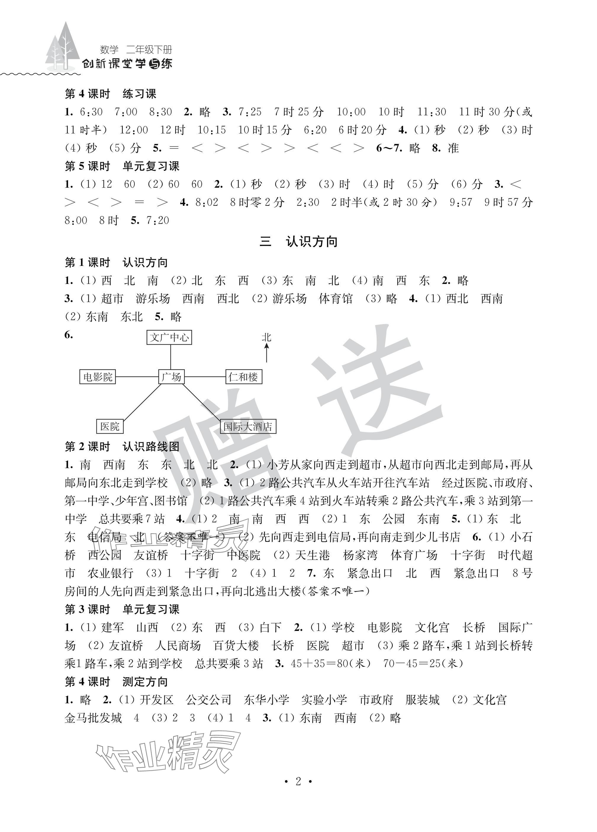 2025年创新课堂学与练二年级数学下册苏教版 参考答案第2页