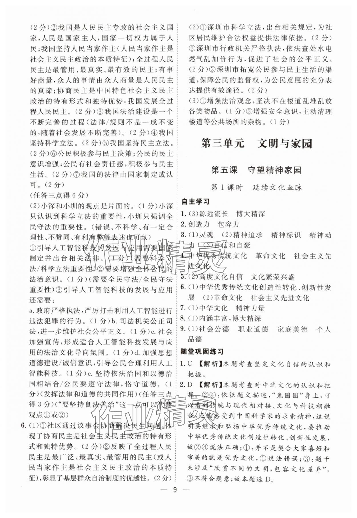 2024年名師金典九年級(jí)道德與法治全一冊(cè)人教版深圳專版 第9頁(yè)