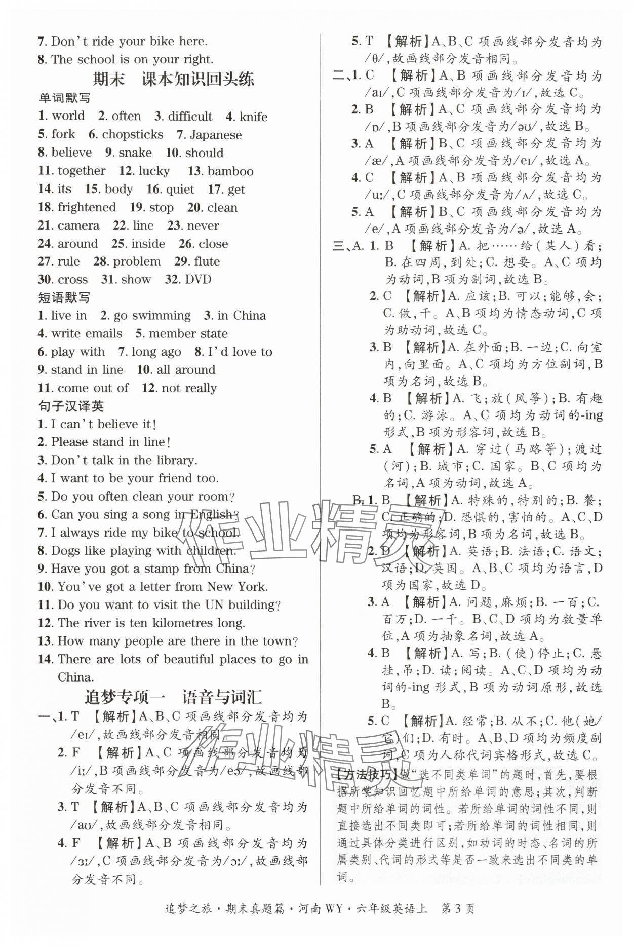 2024年追夢之旅小學(xué)期末真題篇六年級(jí)英語上冊外研版河南專版 參考答案第3頁